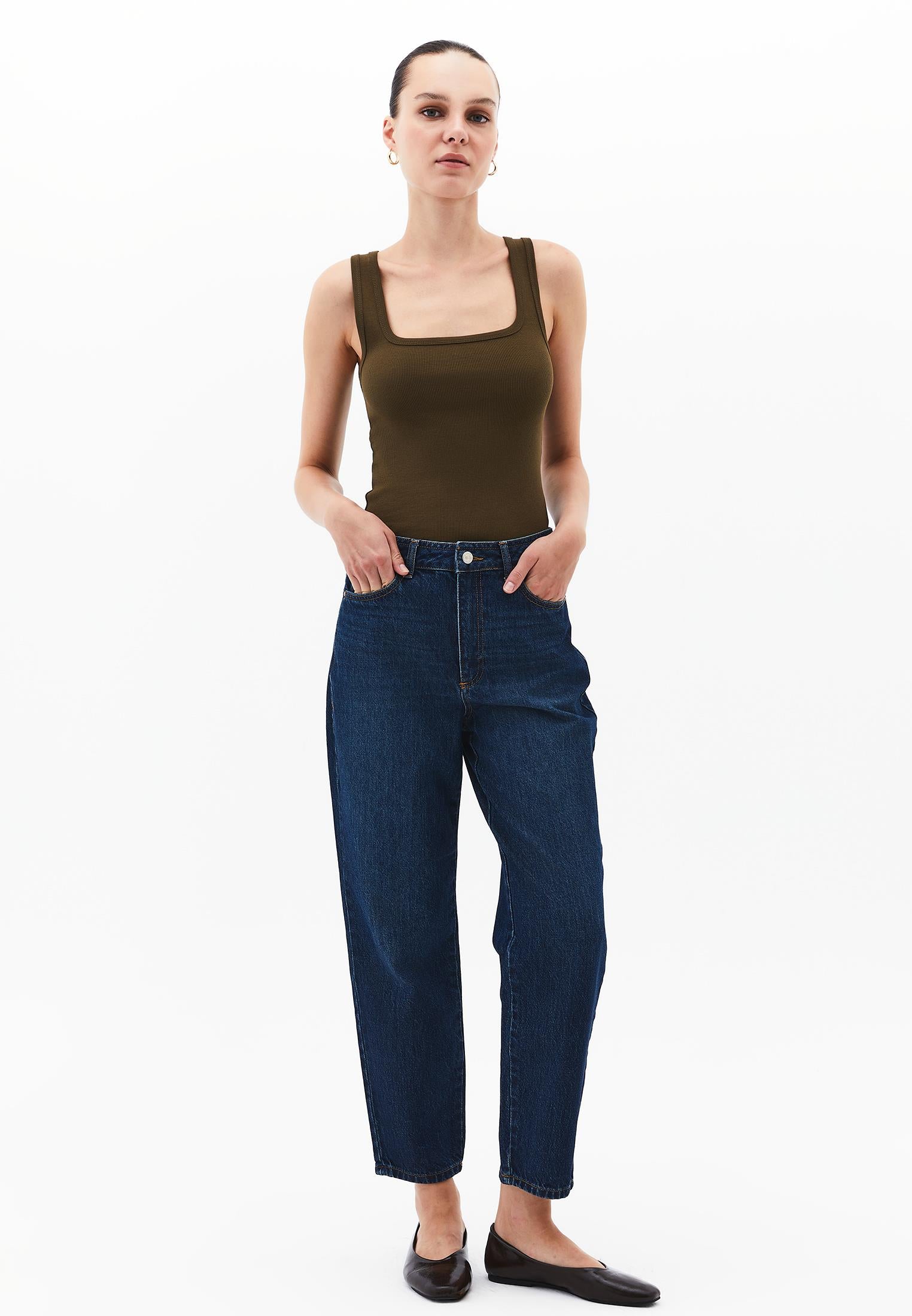 Square Neck Bodycon Tank Top - DARK OLIVE