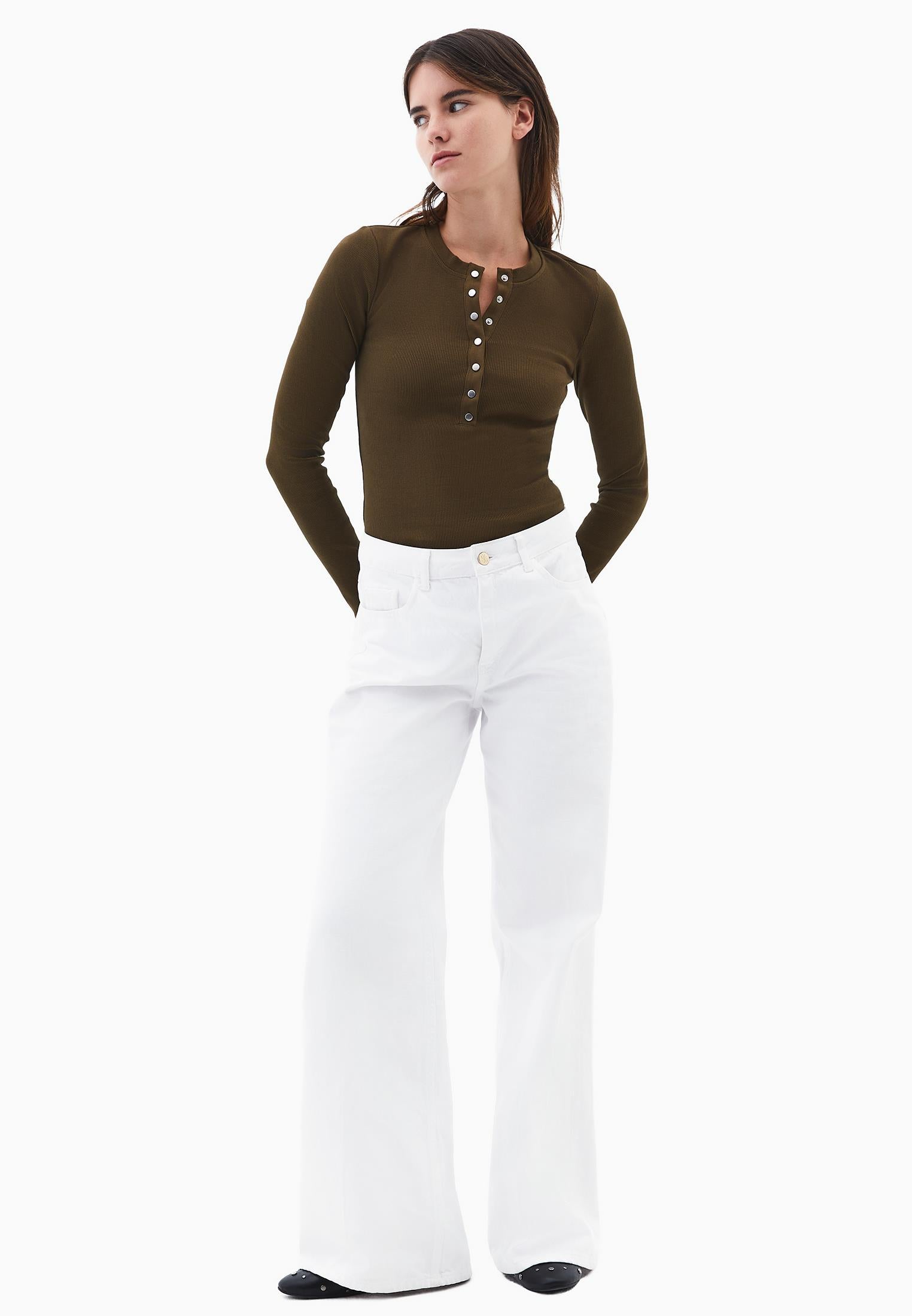 Long Sleeve Crew Neck Bodycon T-Shirt - DARK OLIVE