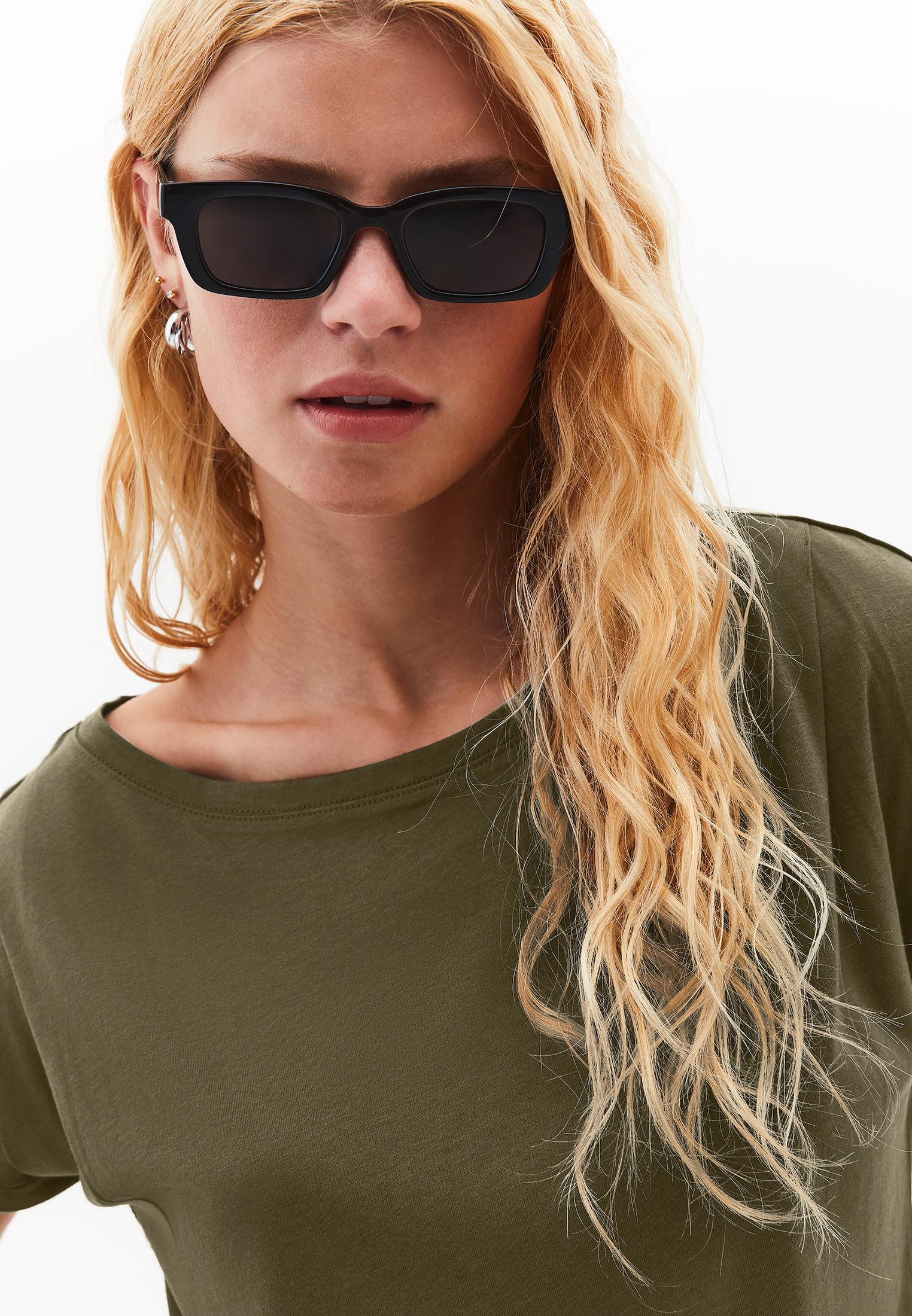 Boat Neck Short Sleeve T-Shirt - DARK OLIVE