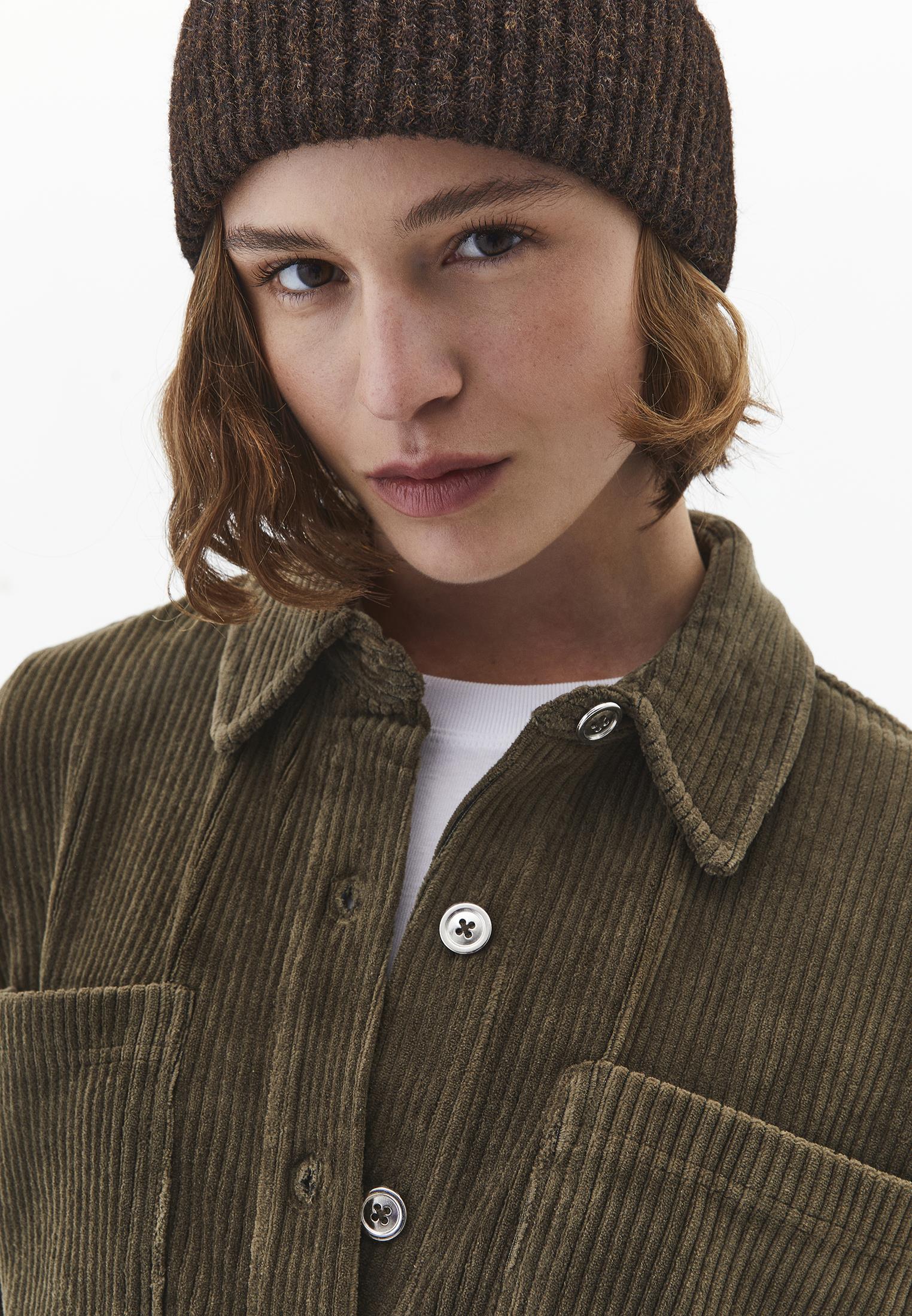 Oversize Pocket Detailed Ribbed Shirt - DARK OLIVE