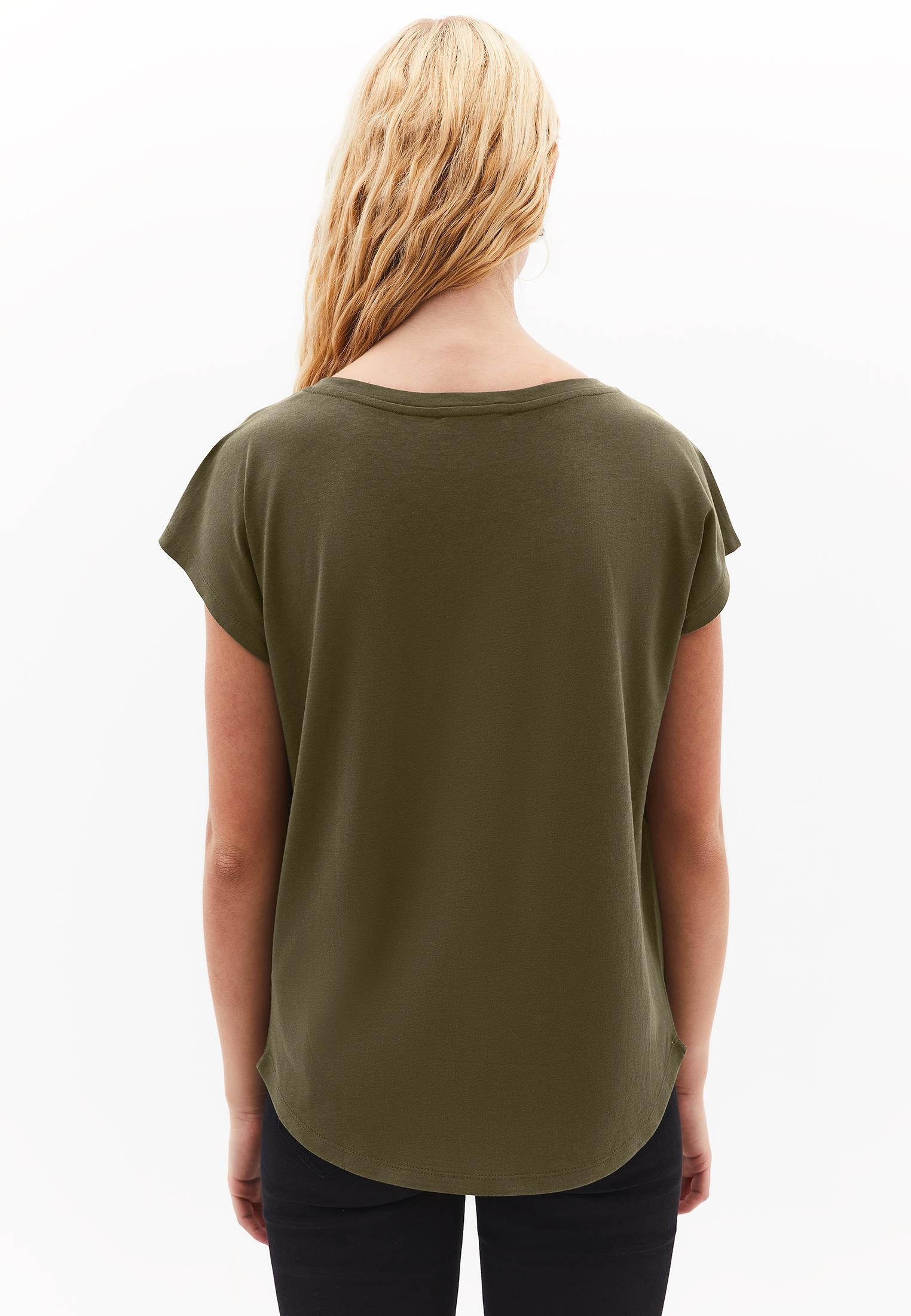 Boat Neck Short Sleeve T-Shirt - DARK OLIVE