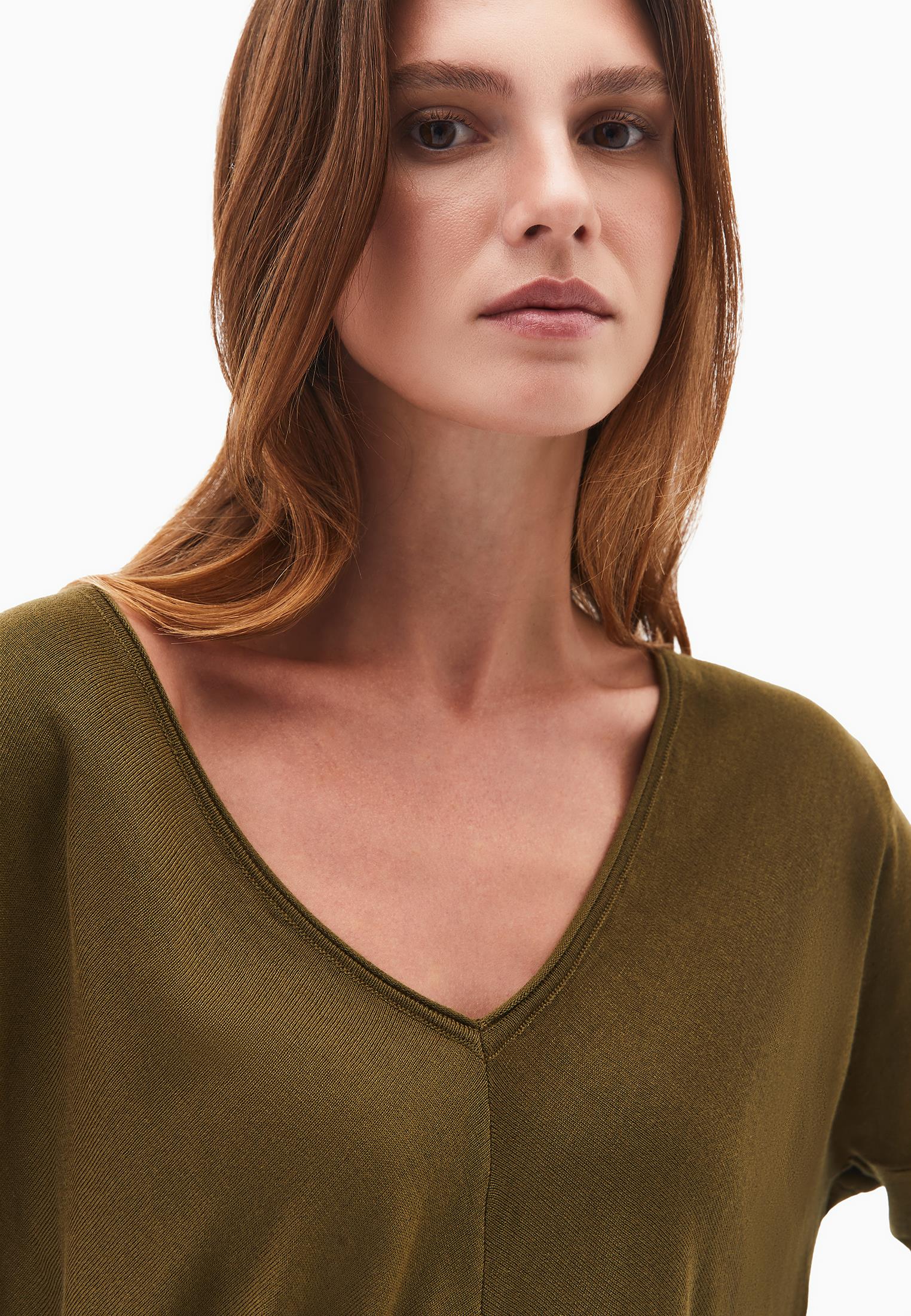 V Neck Long Sleeve Sweater - DARK OLIVE