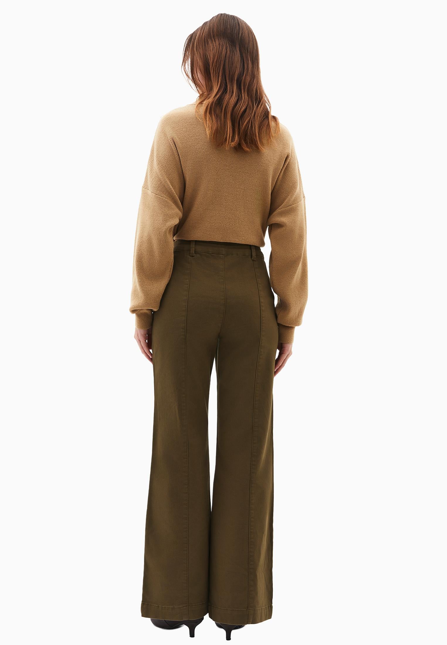 High Waist Pants With Button Details - DARK OLIVE
