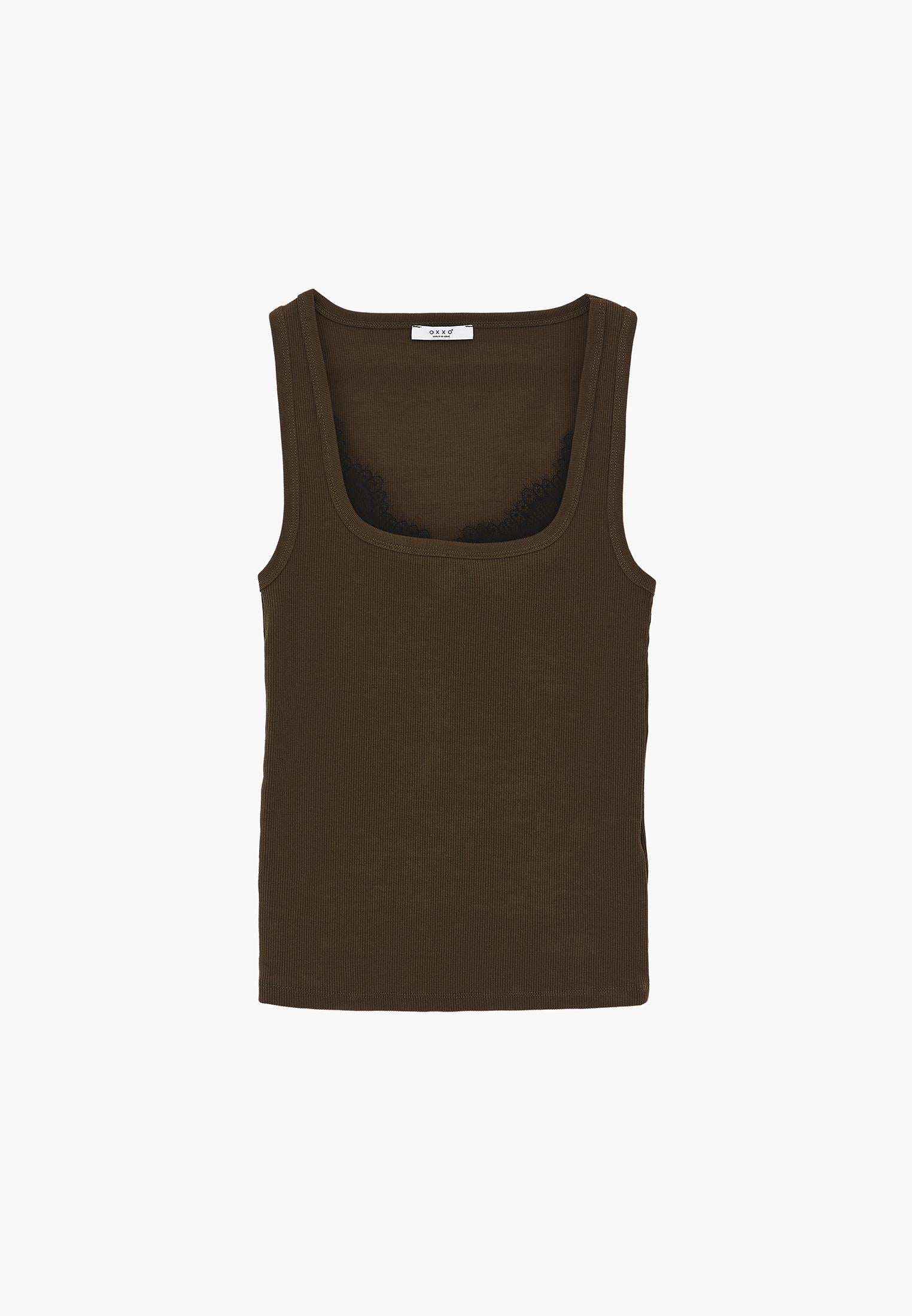 Square Neck Sleeveless Women's Tank Top - DARK OLIVE