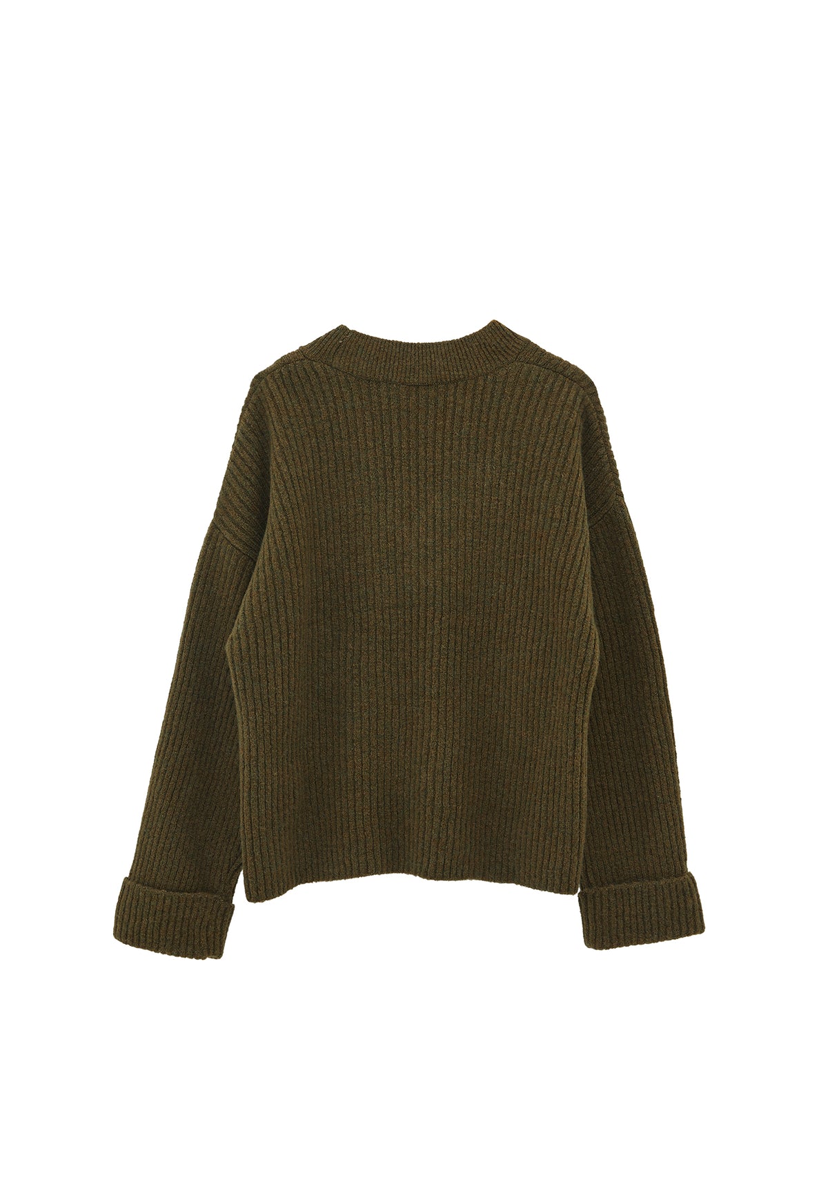 V Neck Knit Sweater - DARK OLIVE