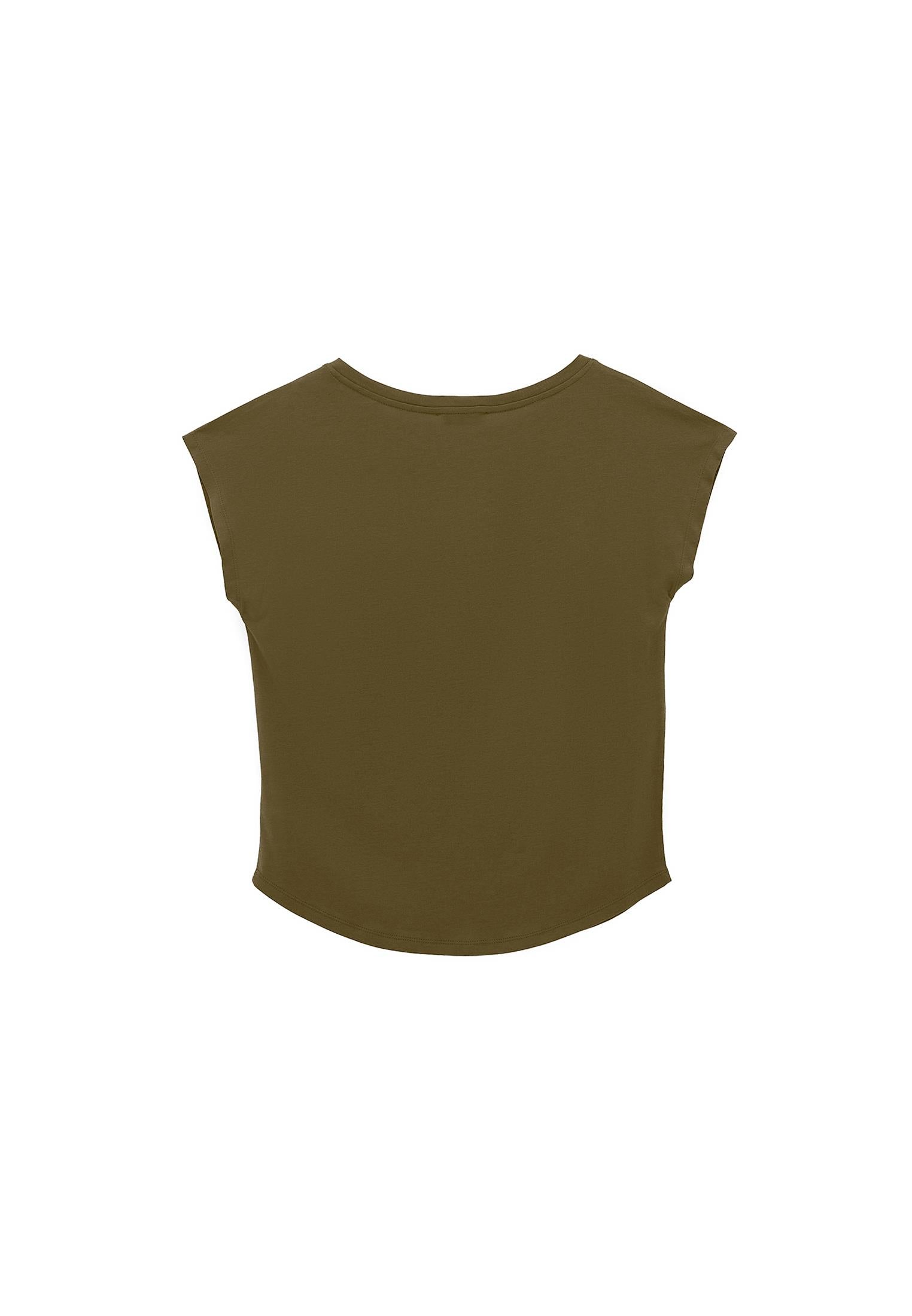 Boat Neck Short Sleeve T-Shirt - DARK OLIVE