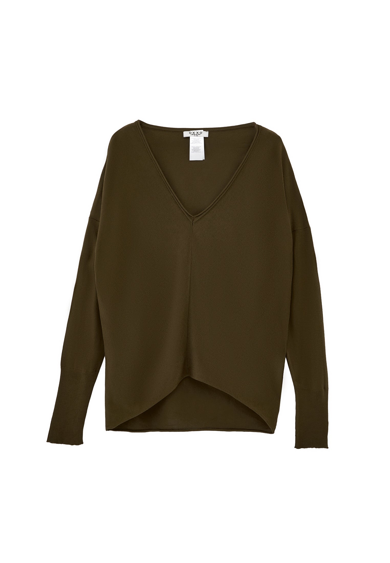 V Neck Long Sleeve Sweater - DARK OLIVE