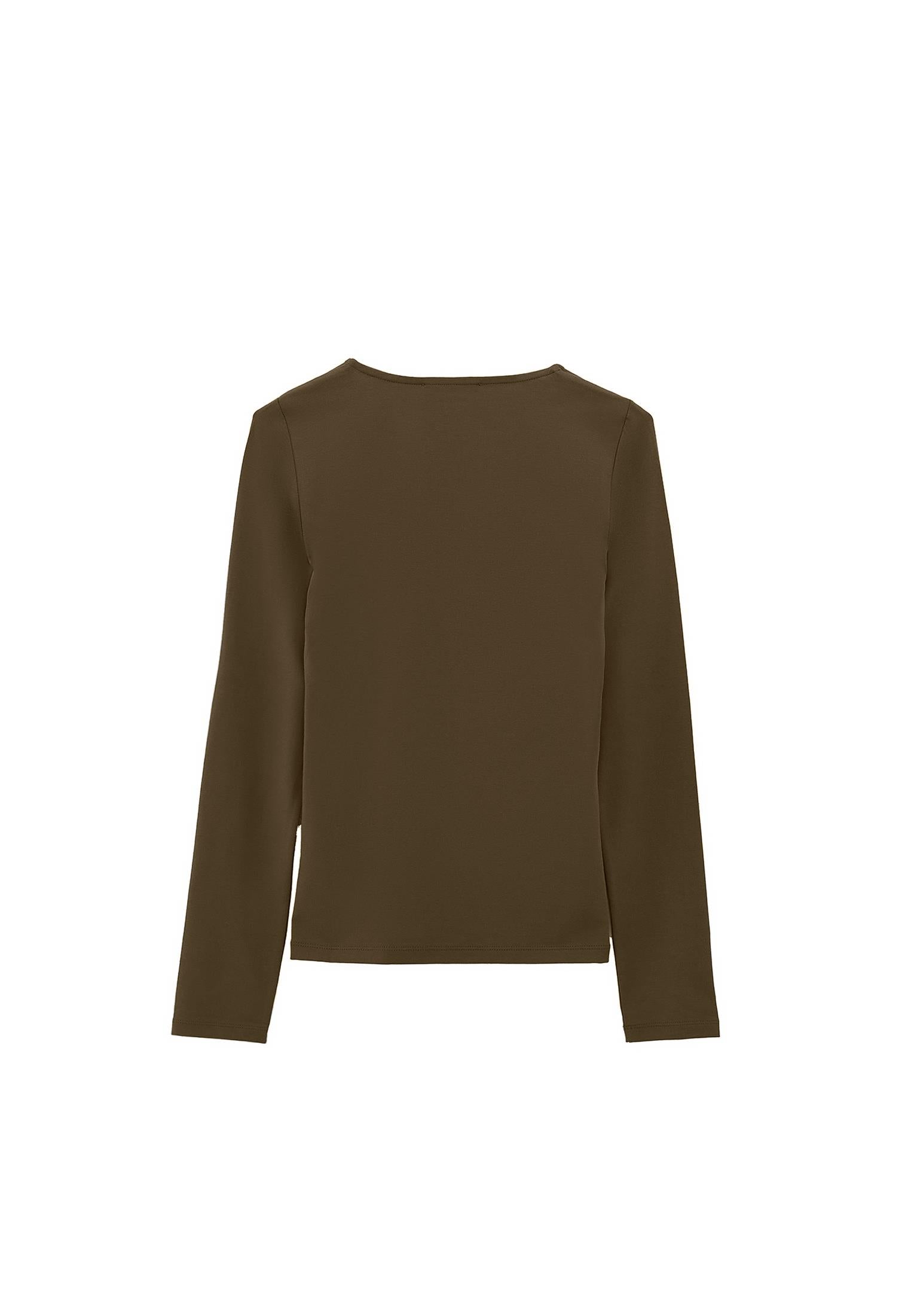 V Neck Long Sleeve T-Shirt - DARK OLIVE