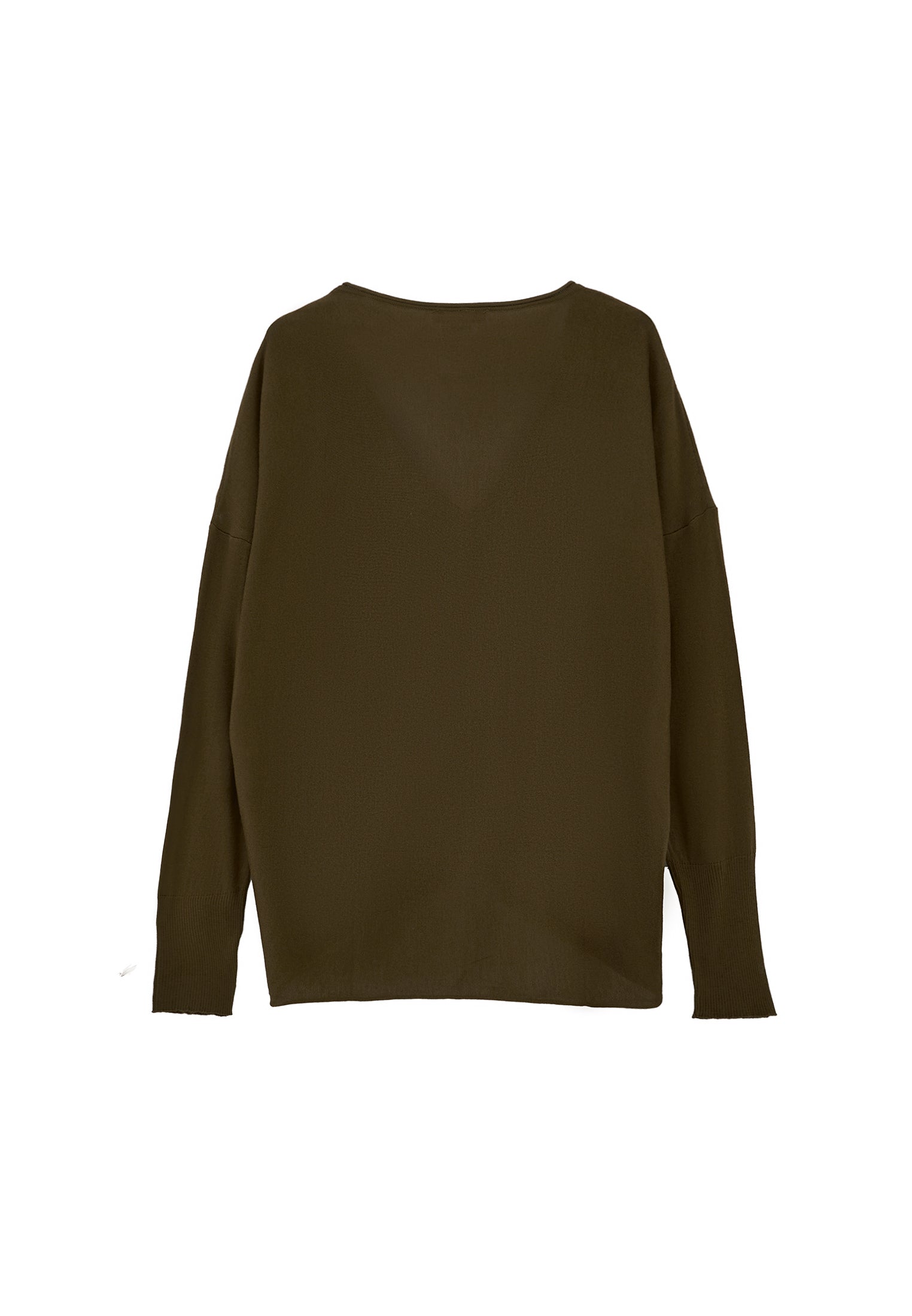 V Neck Long Sleeve Sweater - DARK OLIVE
