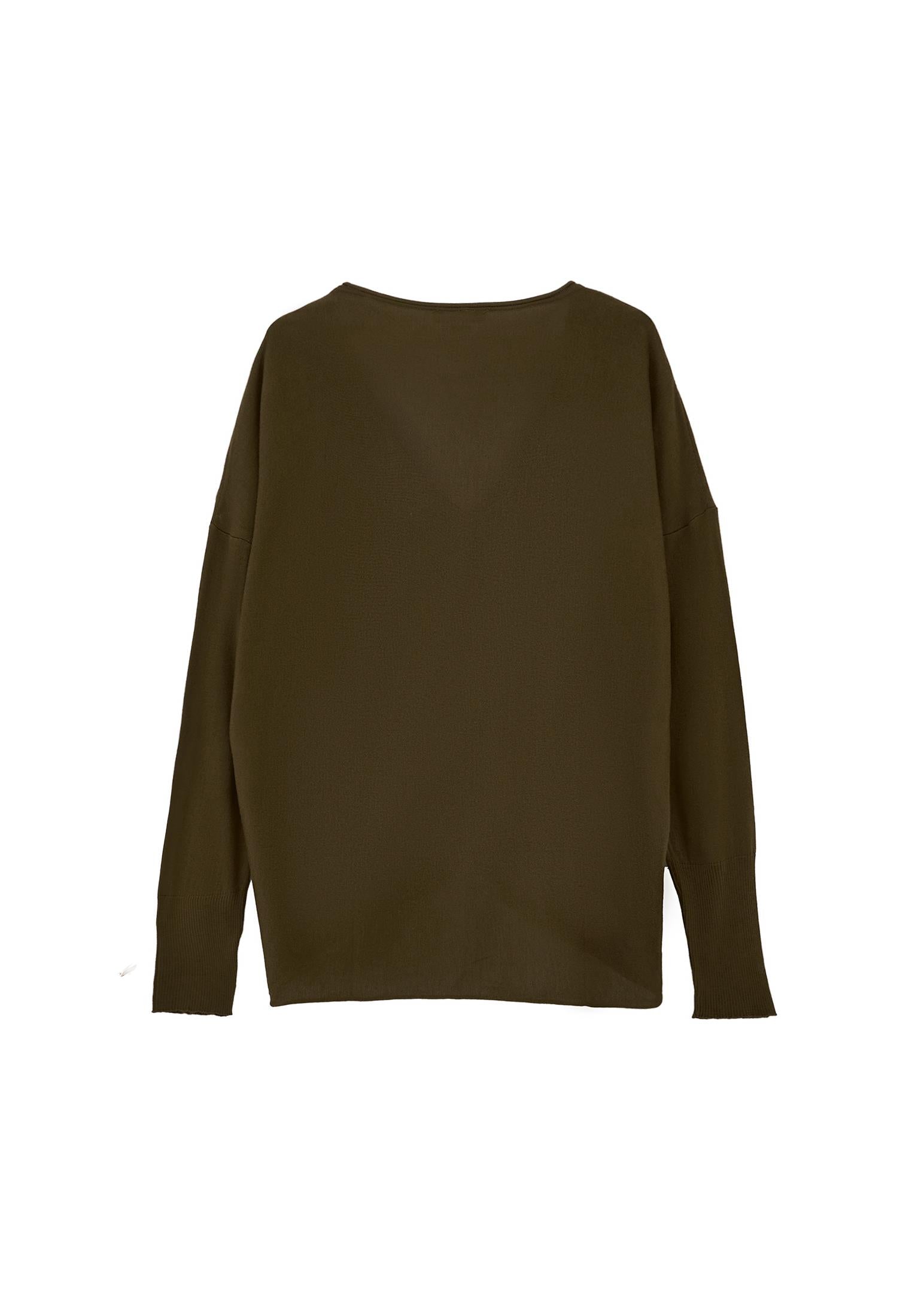 V Neck Long Sleeve Sweater - DARK OLIVE