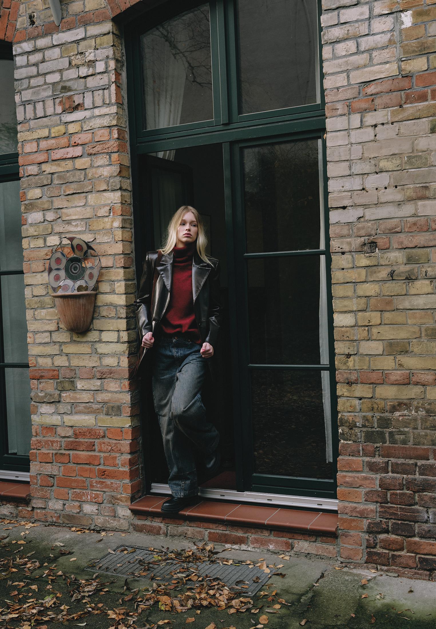 Baggy Pants With Cut-Out Details - DARK TOBACCO DENIM