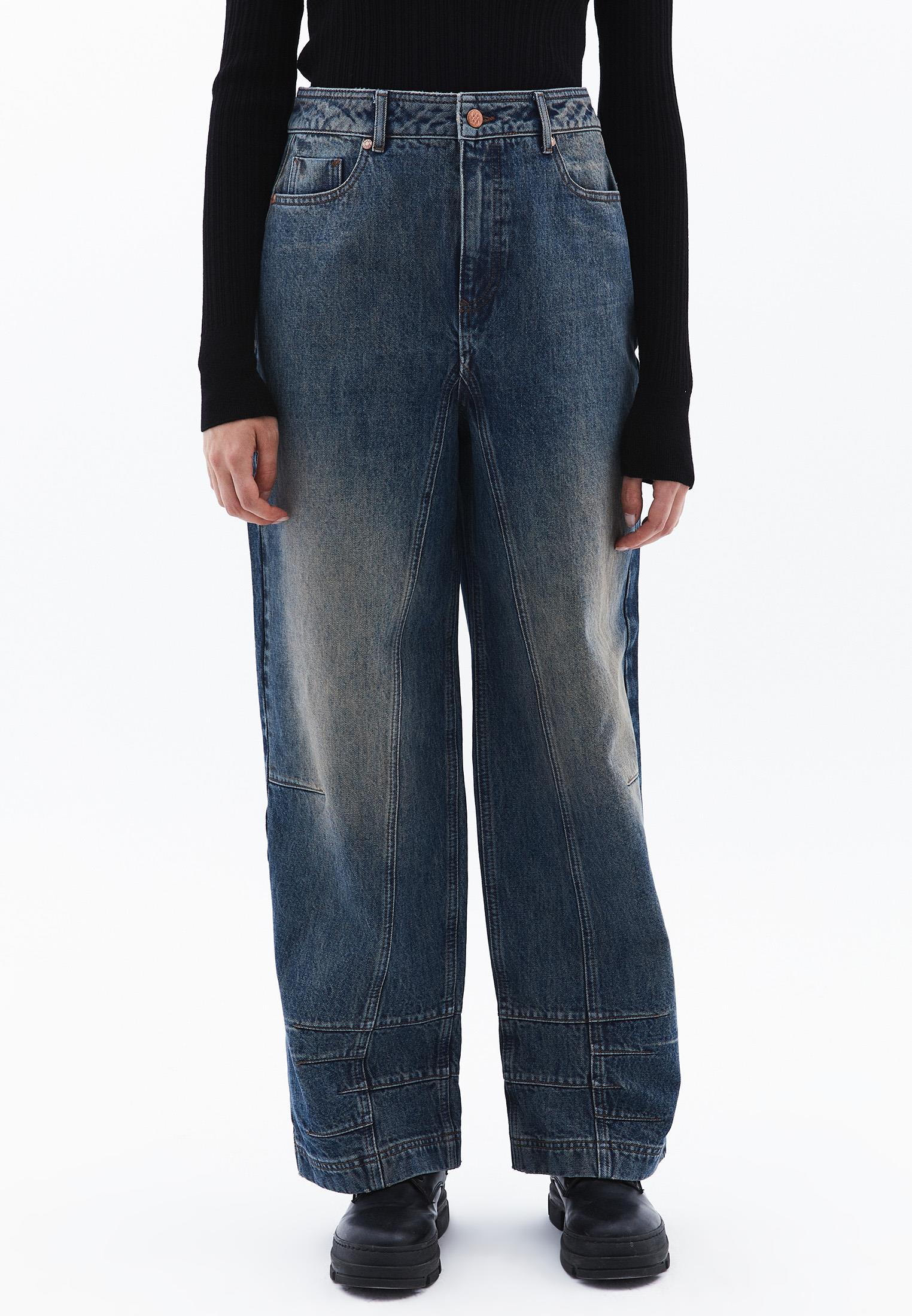 Baggy Pants With Cut-Out Details - DARK TOBACCO DENIM