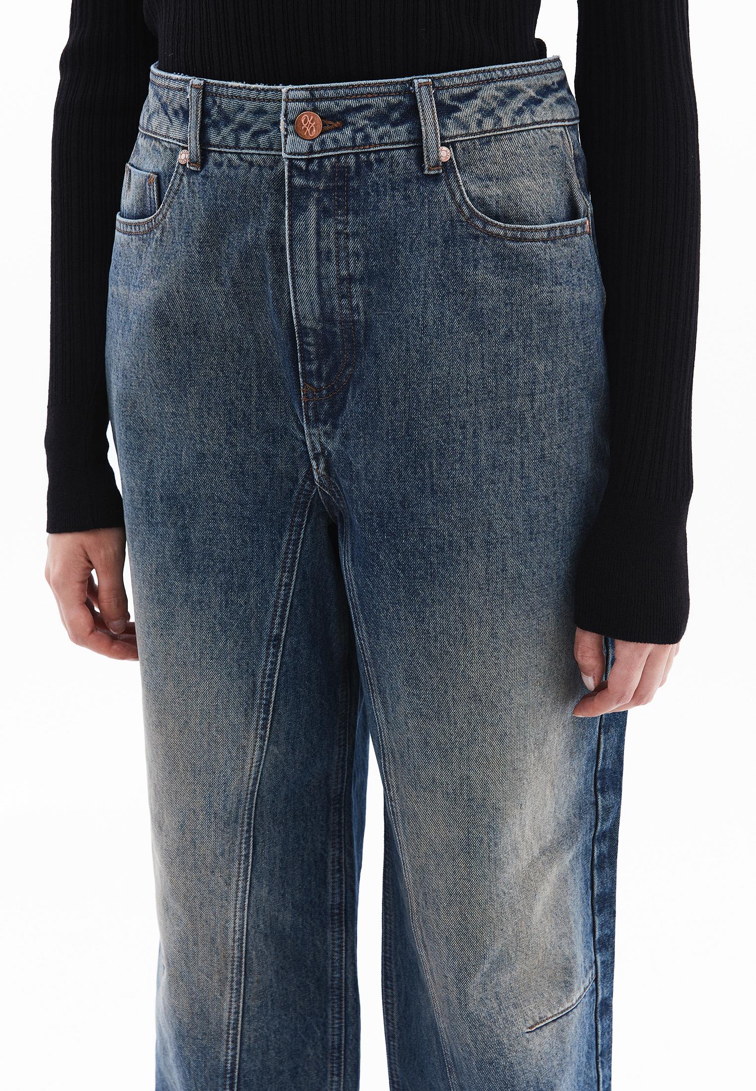 Baggy Pants With Cut-Out Details - DARK TOBACCO DENIM
