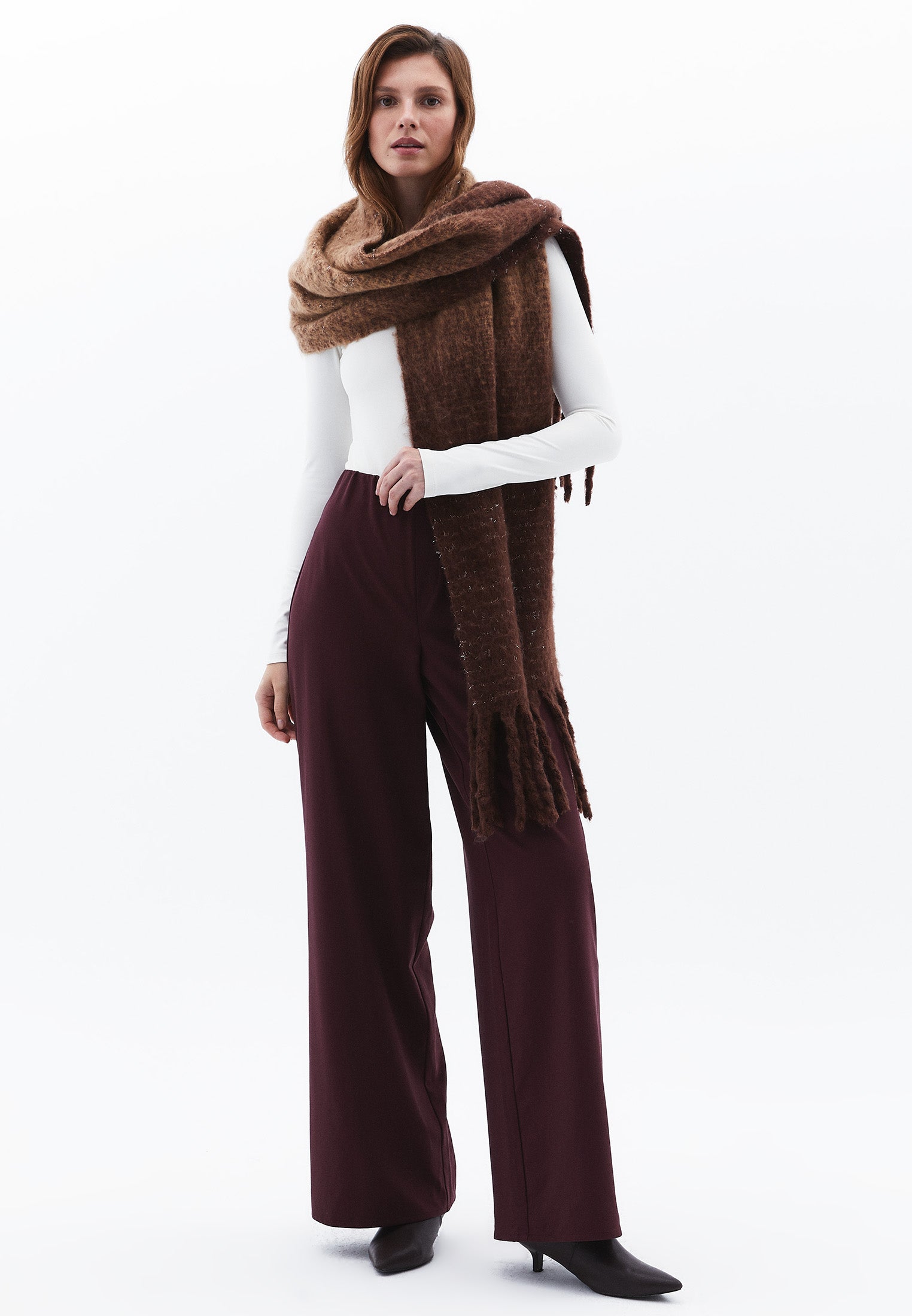 Ultra High Waist Wide Leg Long Pants - DECADENT CHOCOLATE