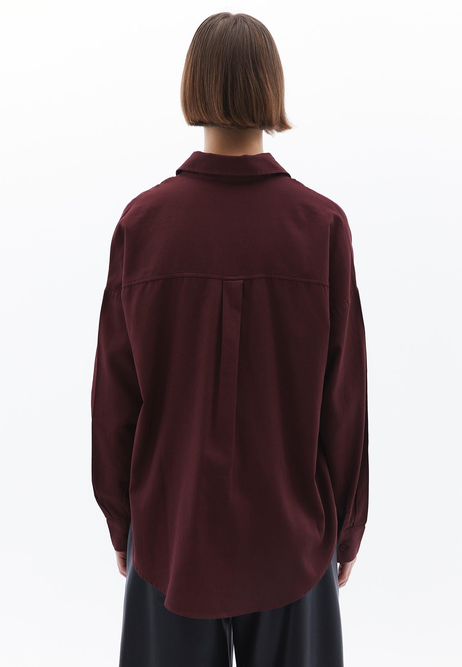 Shirt Collar Buttoned Oversize Long Sleeve Shirt - DECADENT CHOCOLATE