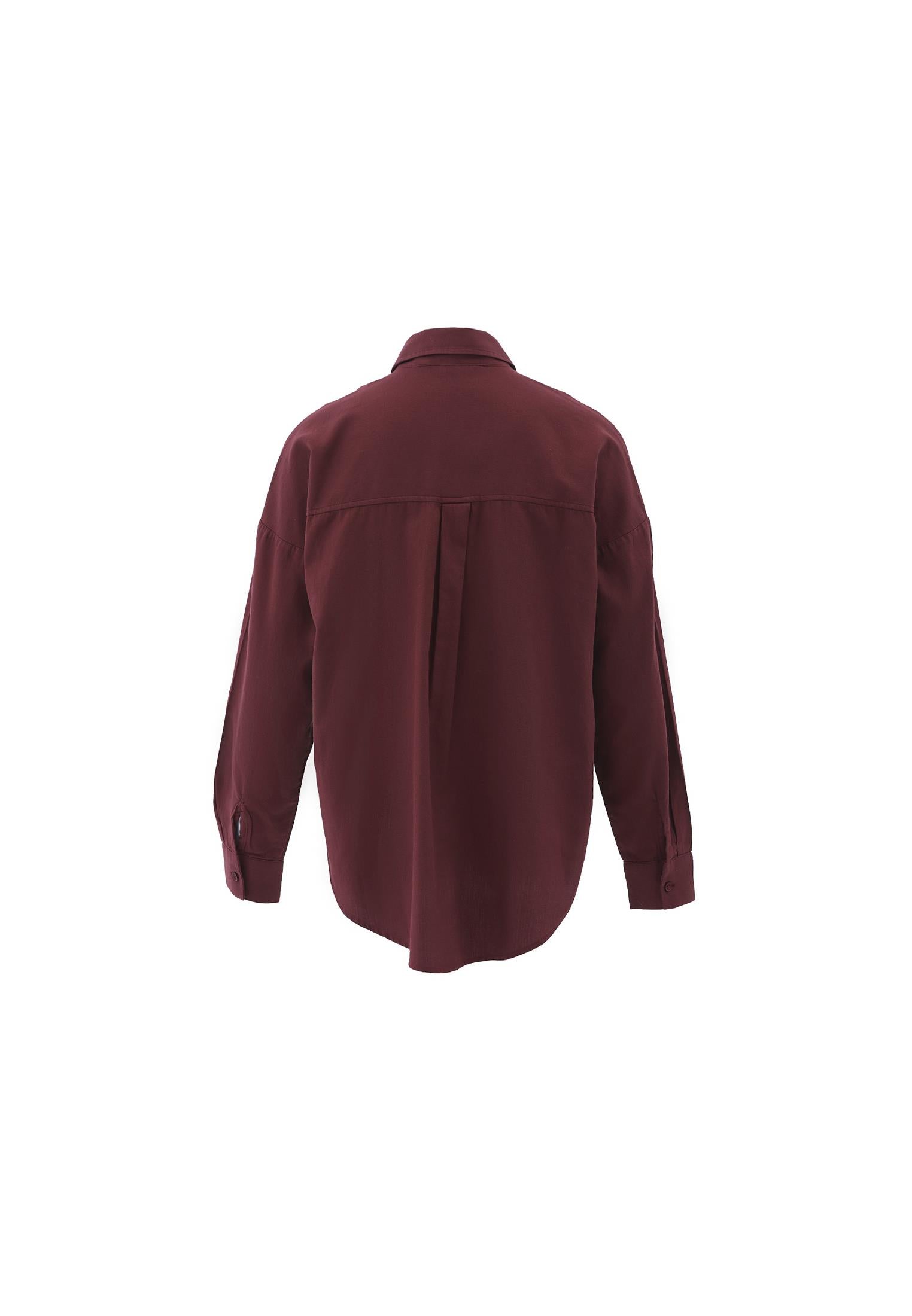 Shirt Collar Buttoned Oversize Long Sleeve Shirt - DECADENT CHOCOLATE