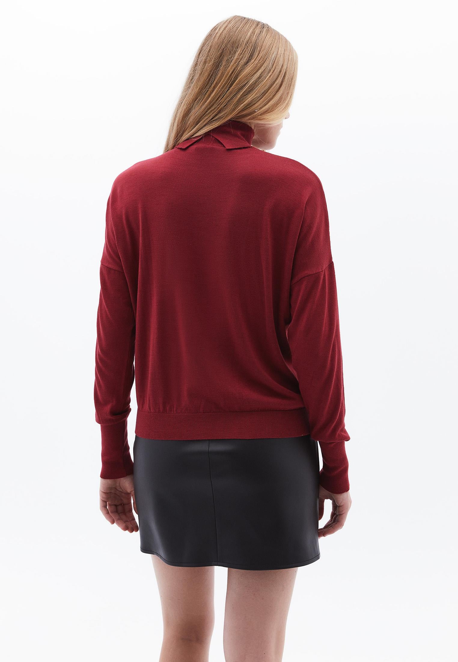 Turtleneck Long Sleeve Comfortable Knitwear - DEEP CLARET