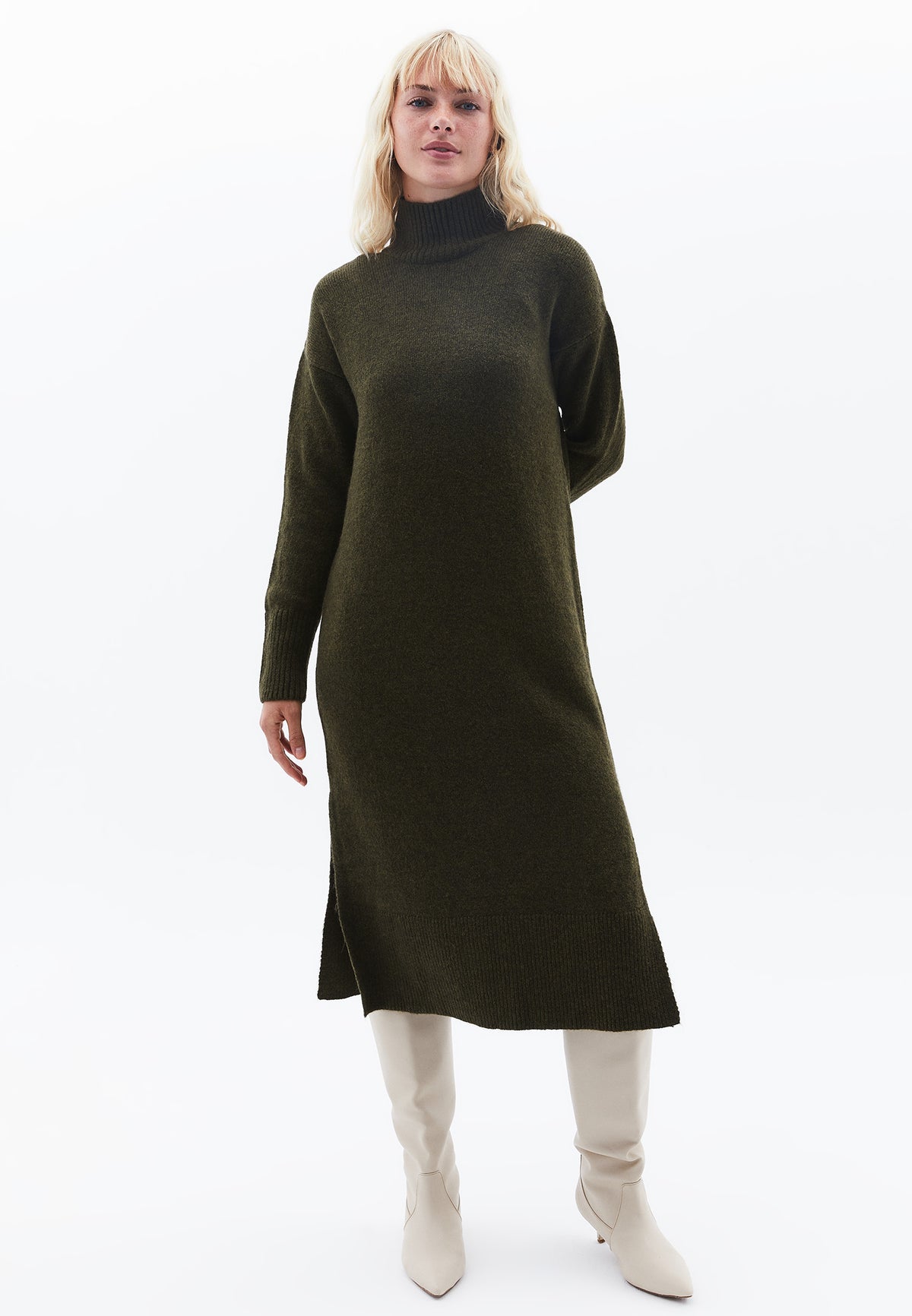 Long Balloon Sleeve High Neck Dress - DEEP DEPTHS