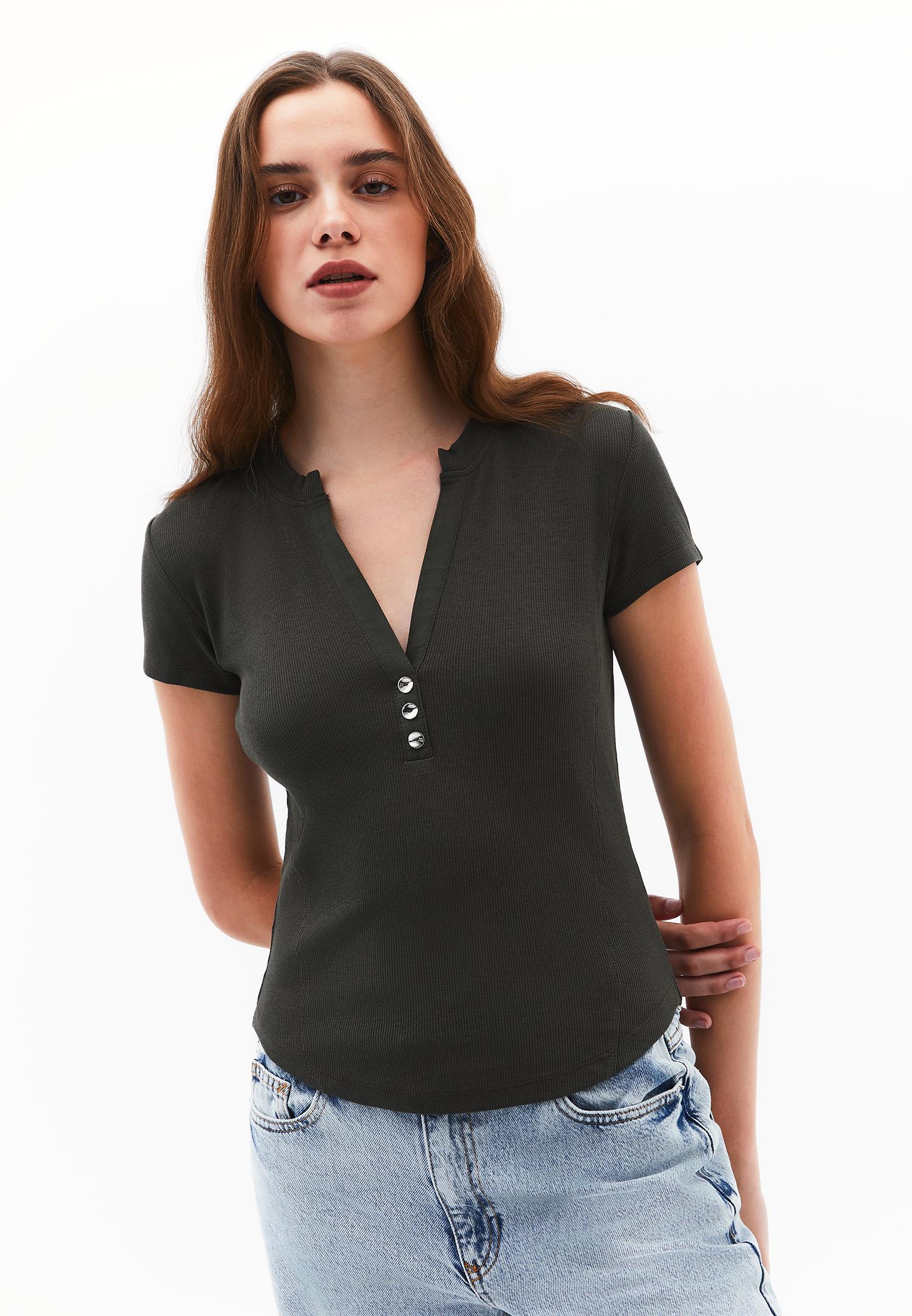 Short Sleeve T-Shirt With Button Detail - DEEP DEPTHS