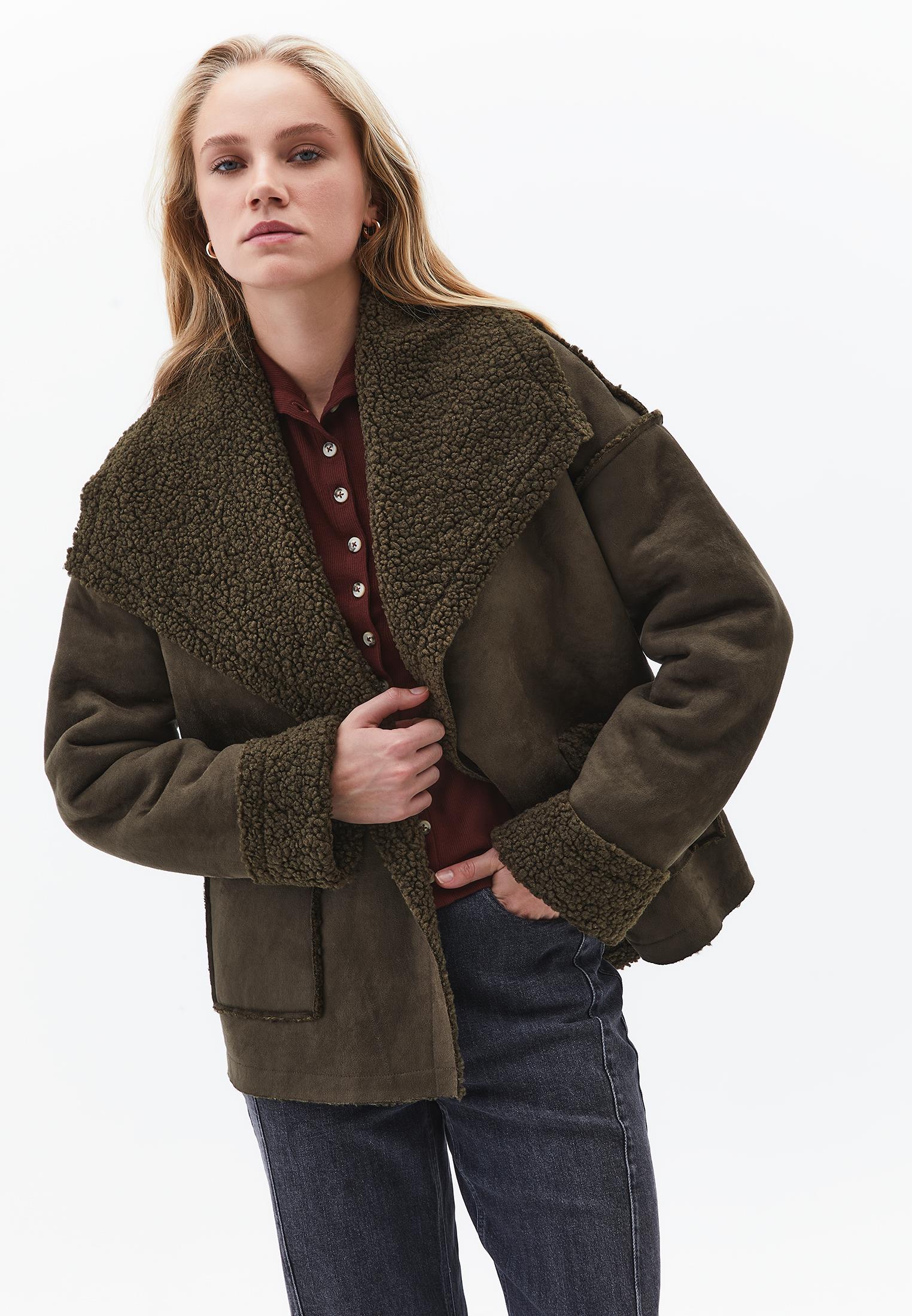 Shawl Collar Long Sleeve Bouclé Jacket - DEEP DEPTHS