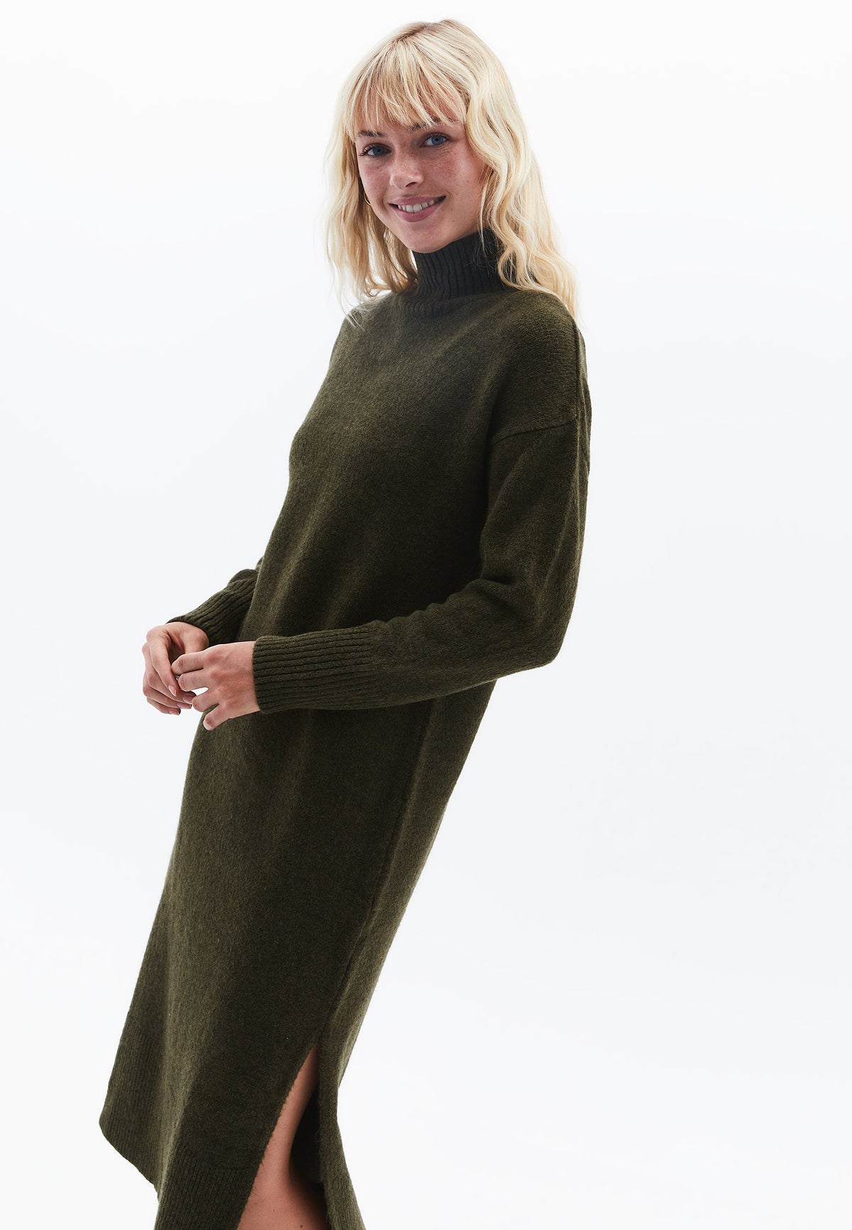 Long Balloon Sleeve High Neck Dress - DEEP DEPTHS