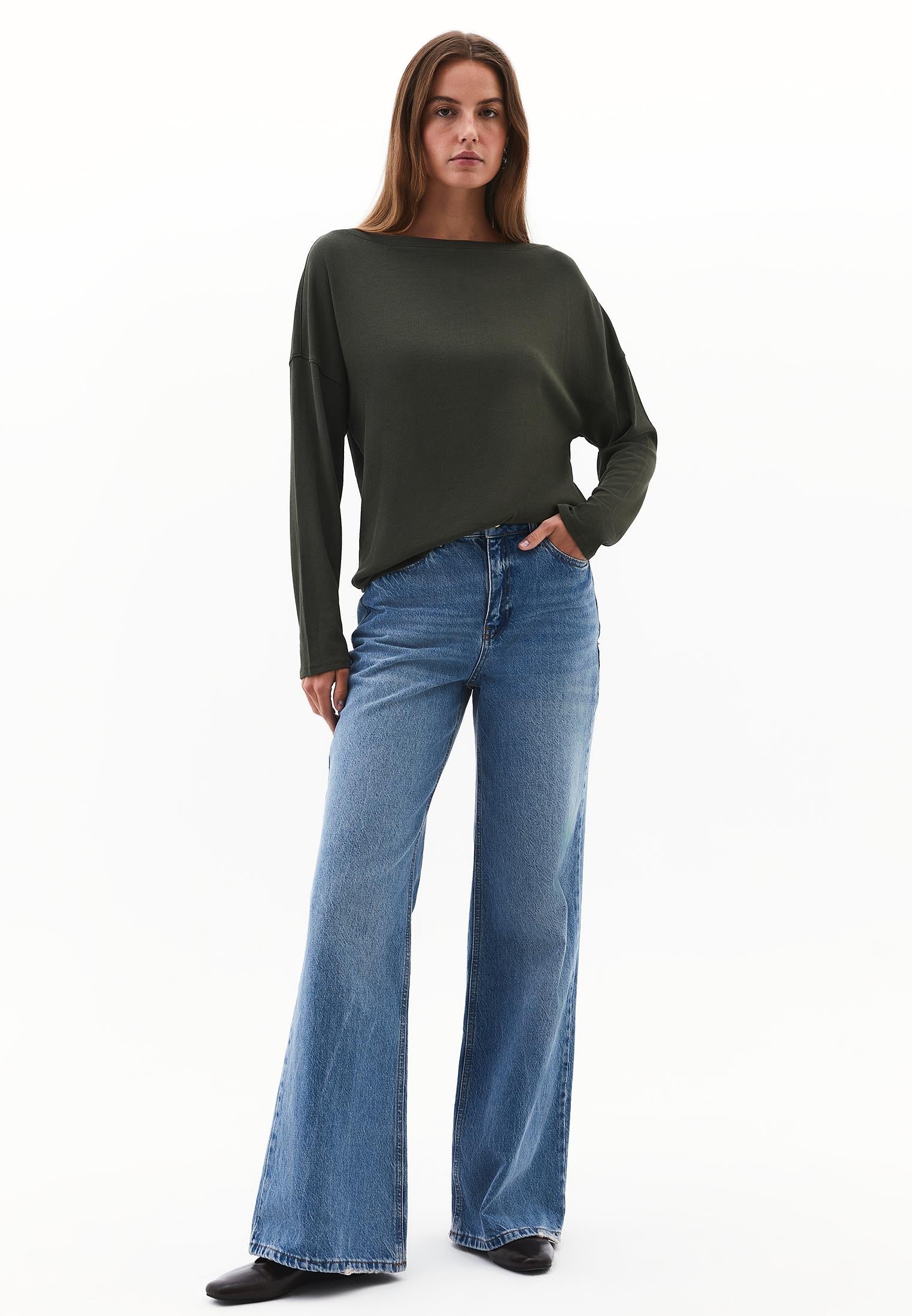 Boat Neck Loose Knit Look Sweater - DEEP DEPTHS