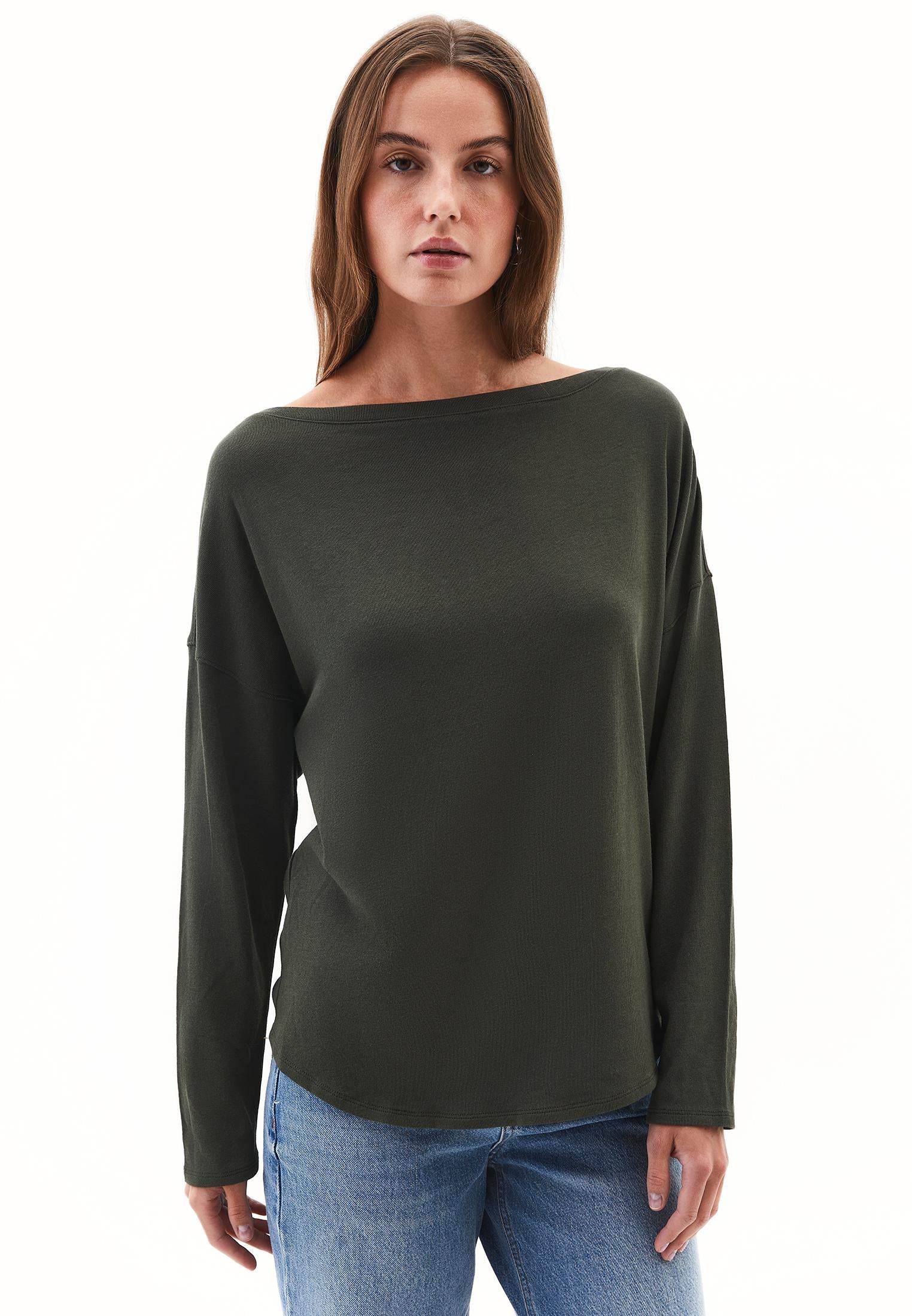 Boat Neck Loose Knit Look Sweater - DEEP DEPTHS