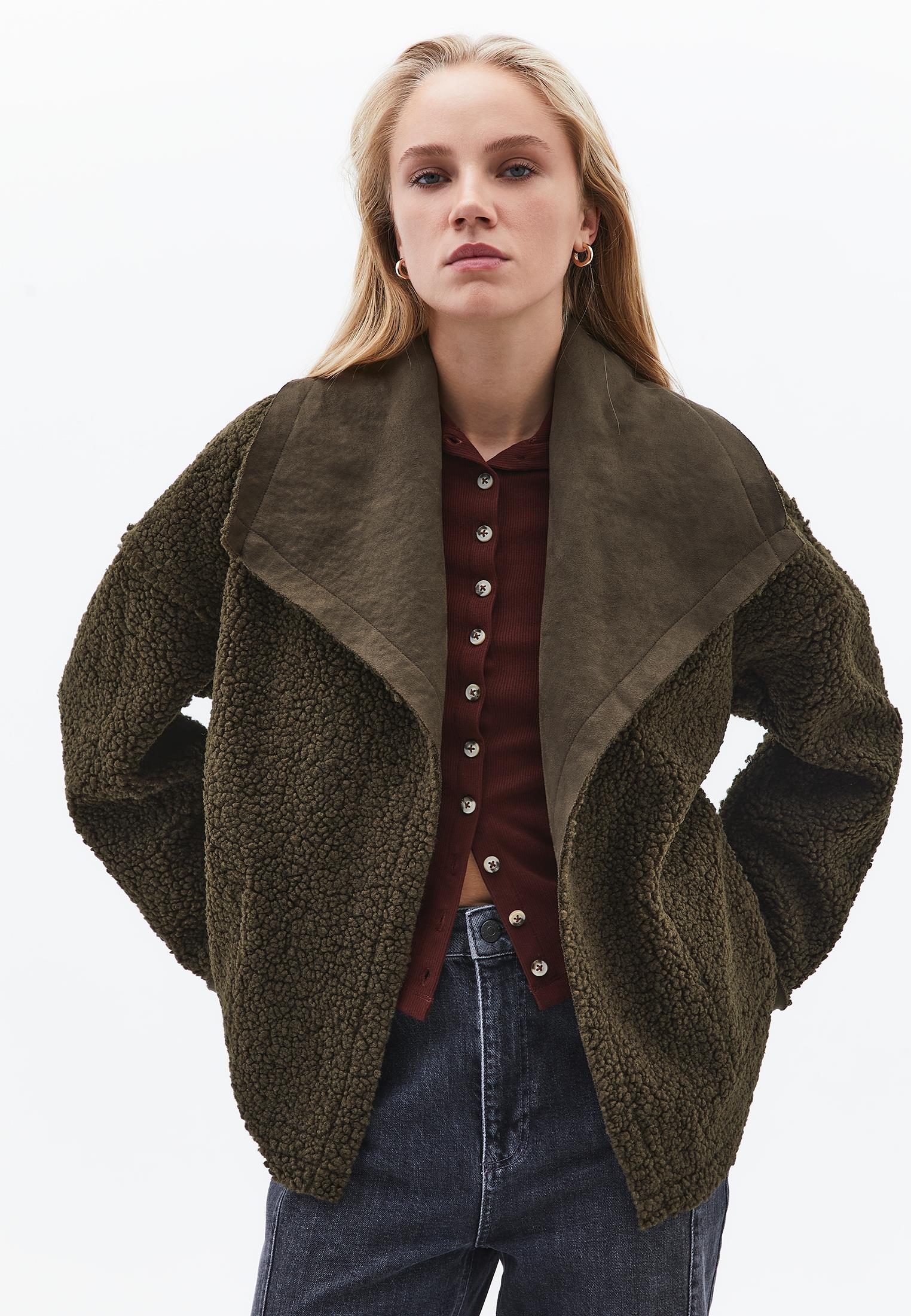 Shawl Collar Long Sleeve Bouclé Jacket - DEEP DEPTHS