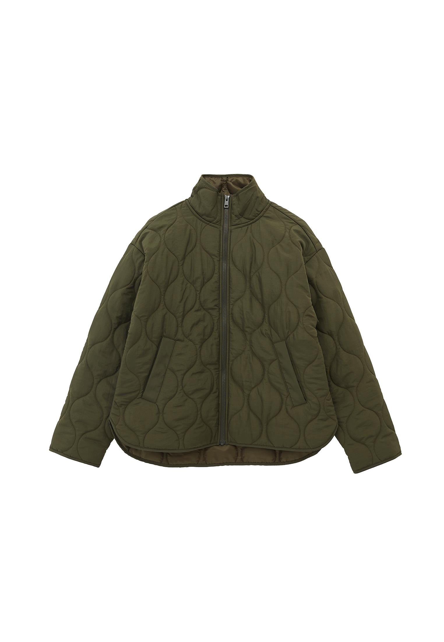 High Collar Quilted Coat - DEEP DEPTHS