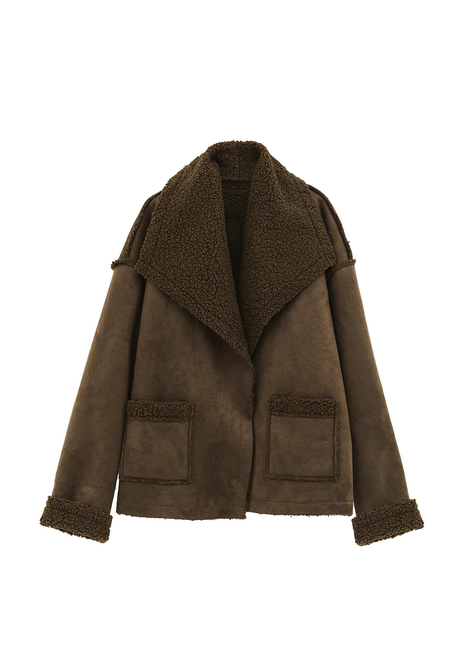 Shawl Collar Long Sleeve Bouclé Jacket - DEEP DEPTHS