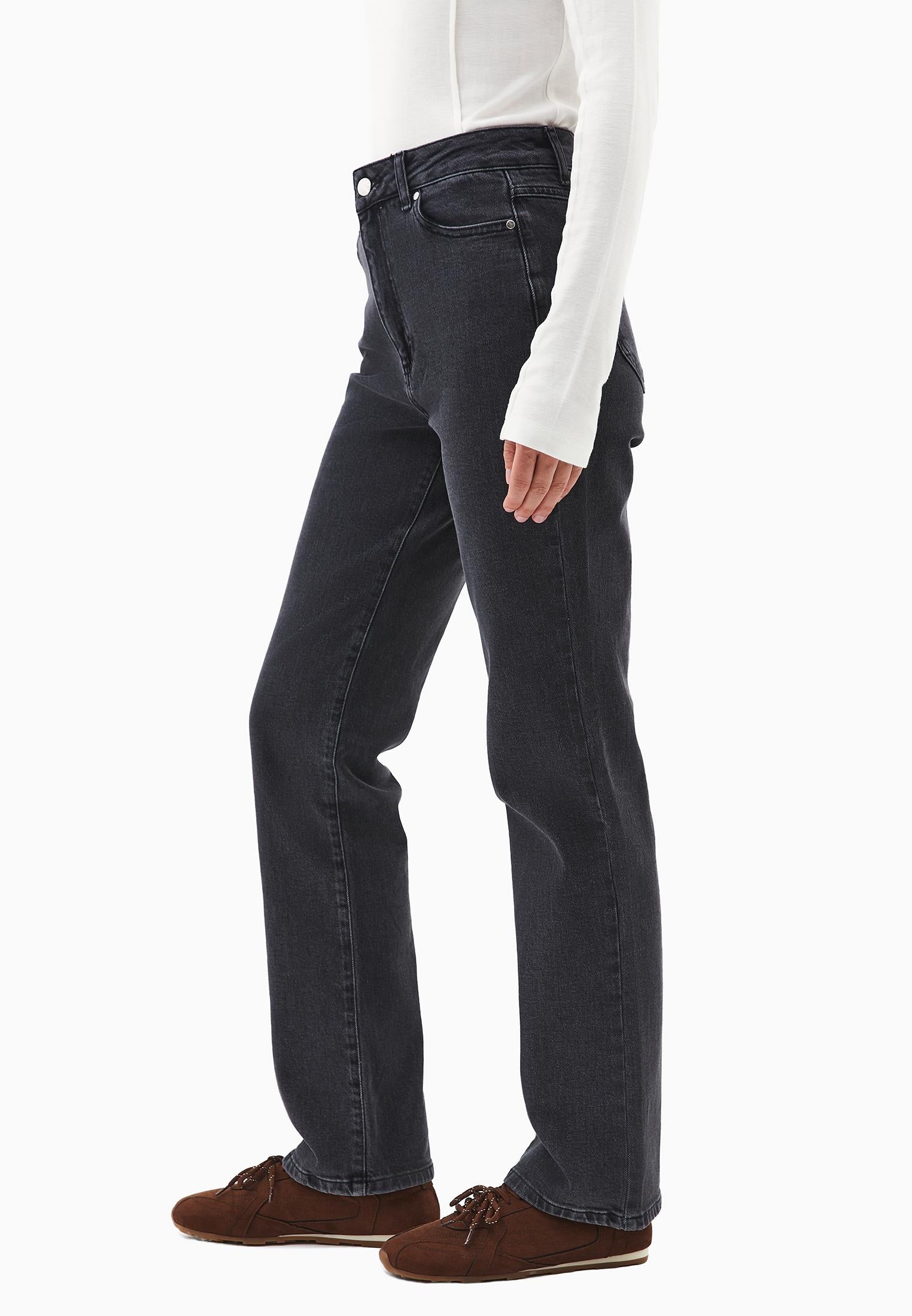 High Waist Straight Leg Denim Pants - DEEP GREY DENIM