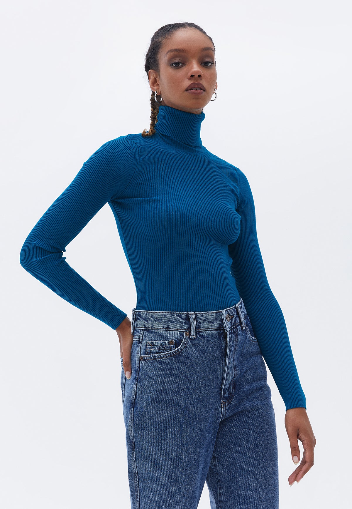 Turtleneck Raglan Sleeve Knitwear - DEEP LAGOON