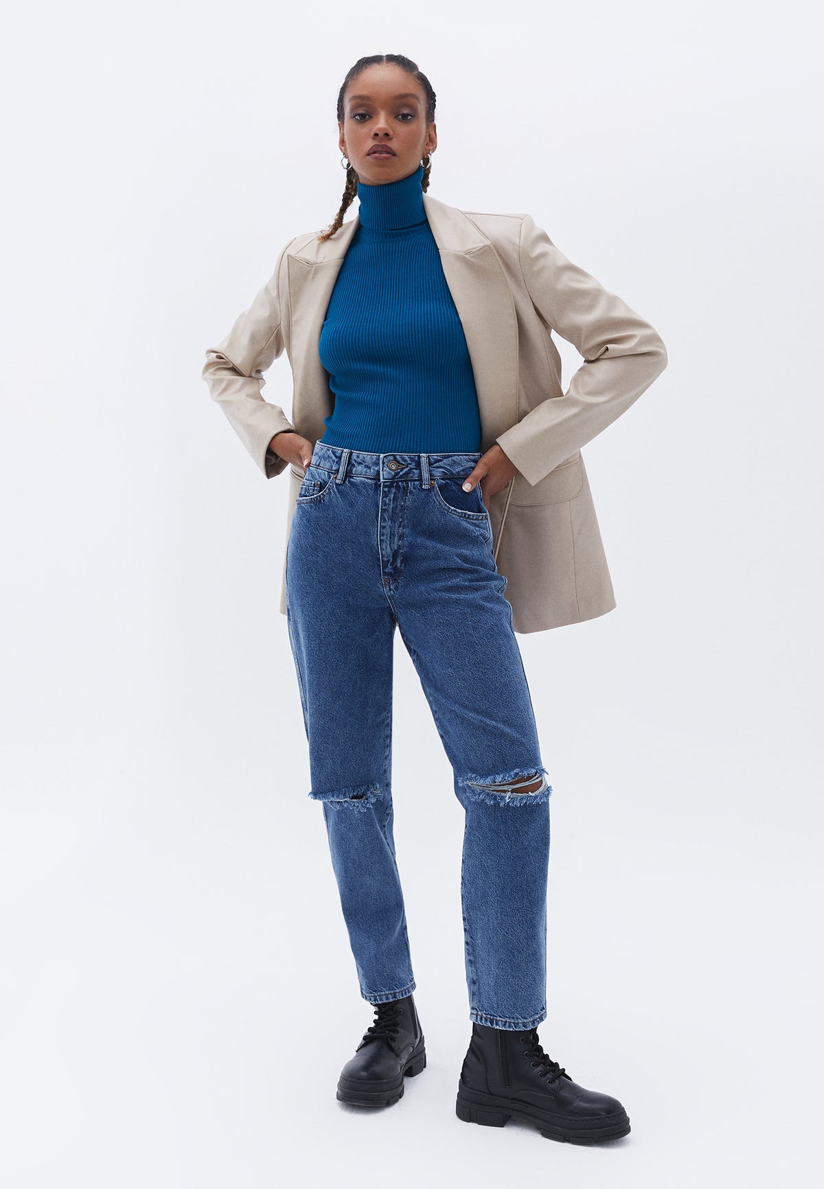 Turtleneck Raglan Sleeve Knitwear - DEEP LAGOON