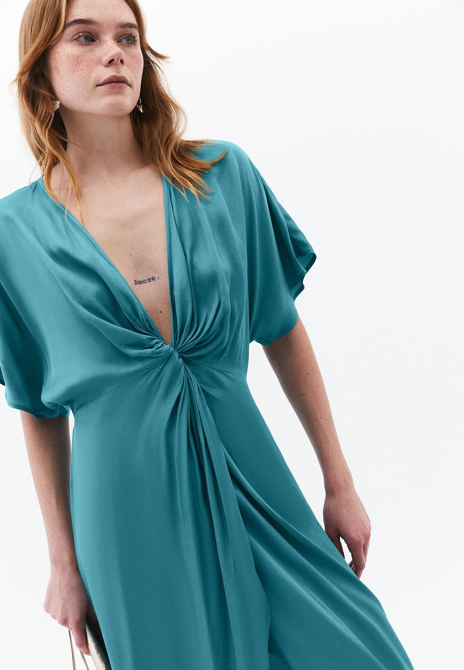 Loose Fit Long Woven Women Dress - DEEP SEA