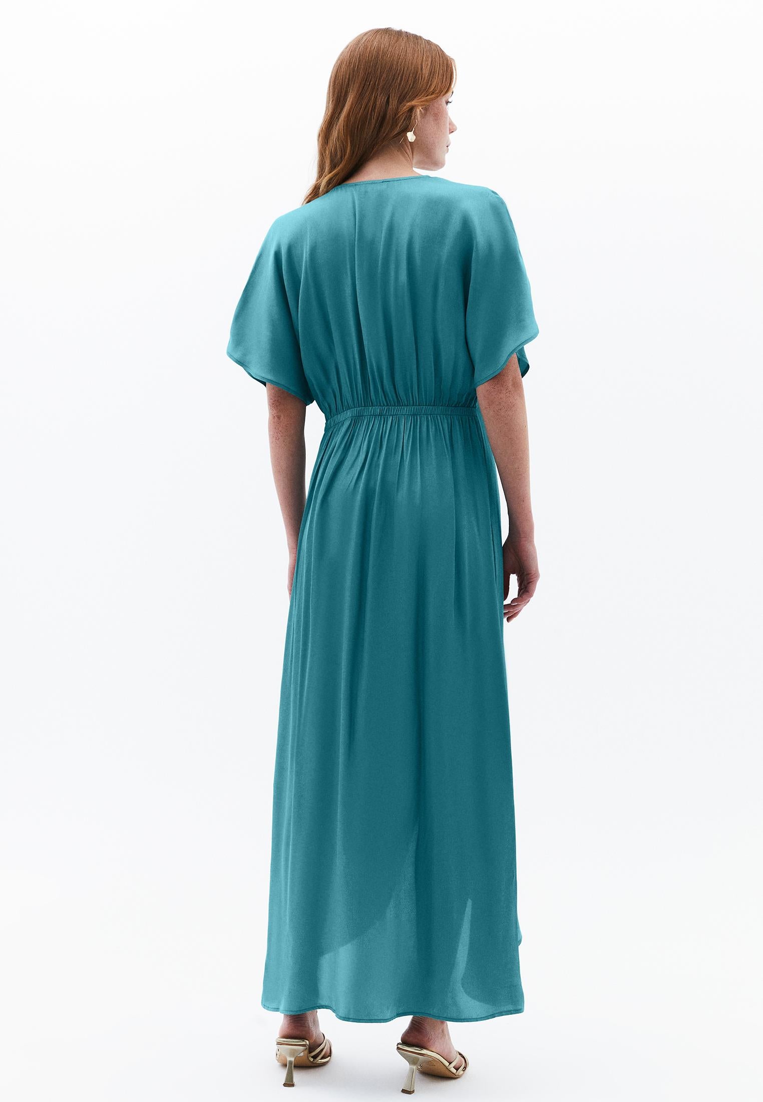 Loose Fit Long Woven Women Dress - DEEP SEA