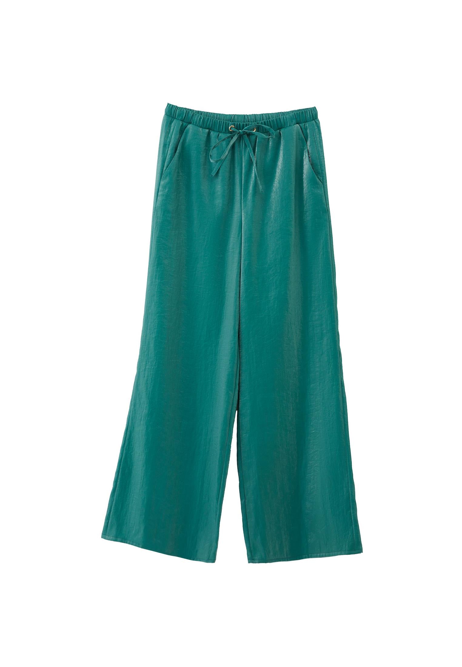 Wide Leg Shiny Pants - DEEP SEA