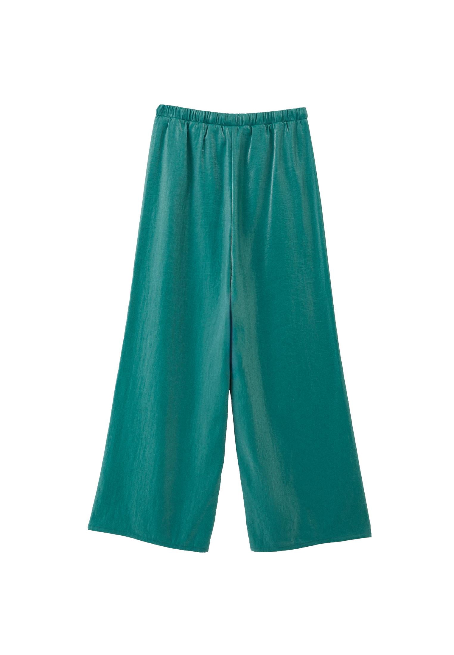 Wide Leg Shiny Pants - DEEP SEA