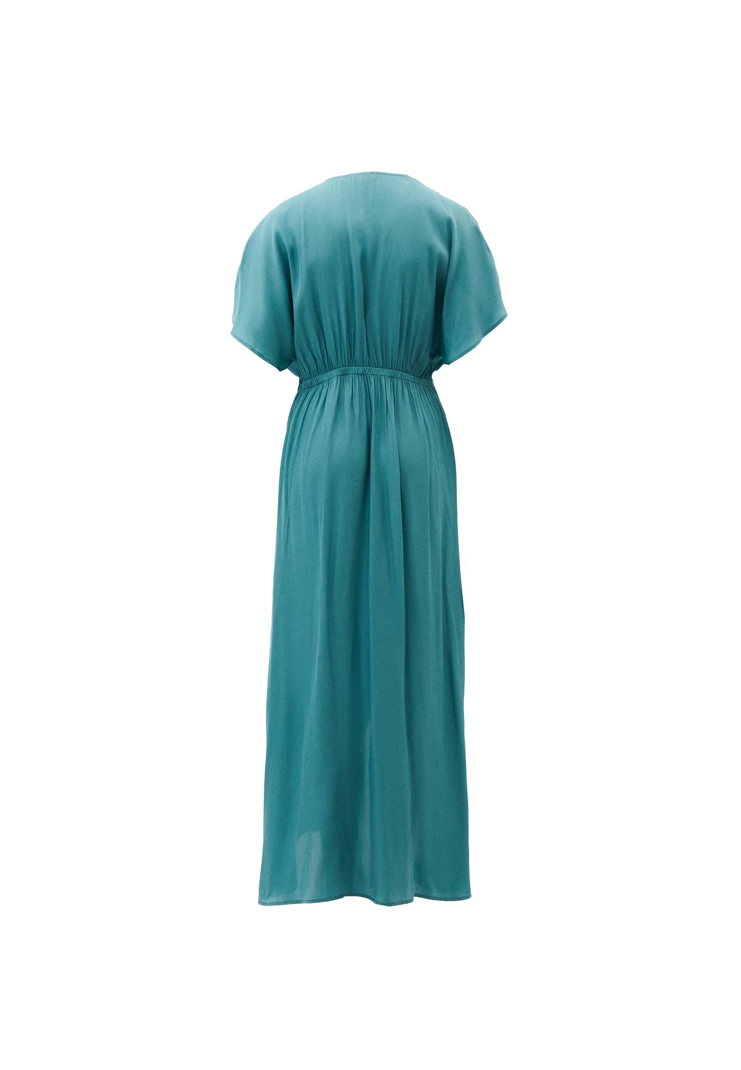 Loose Fit Long Woven Women Dress - DEEP SEA