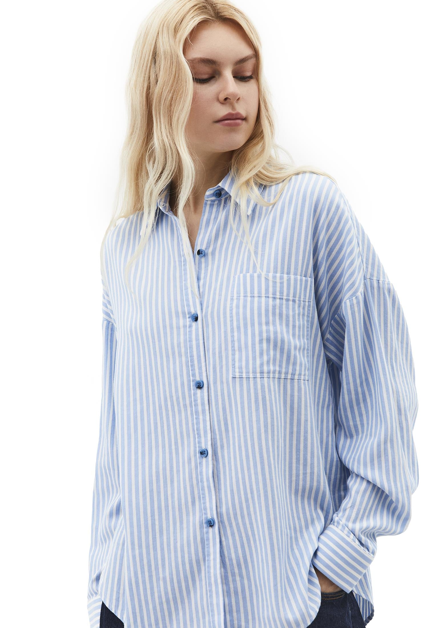 Oversize Pocketed Standard Shirt - DELLA BLUE STRIPE