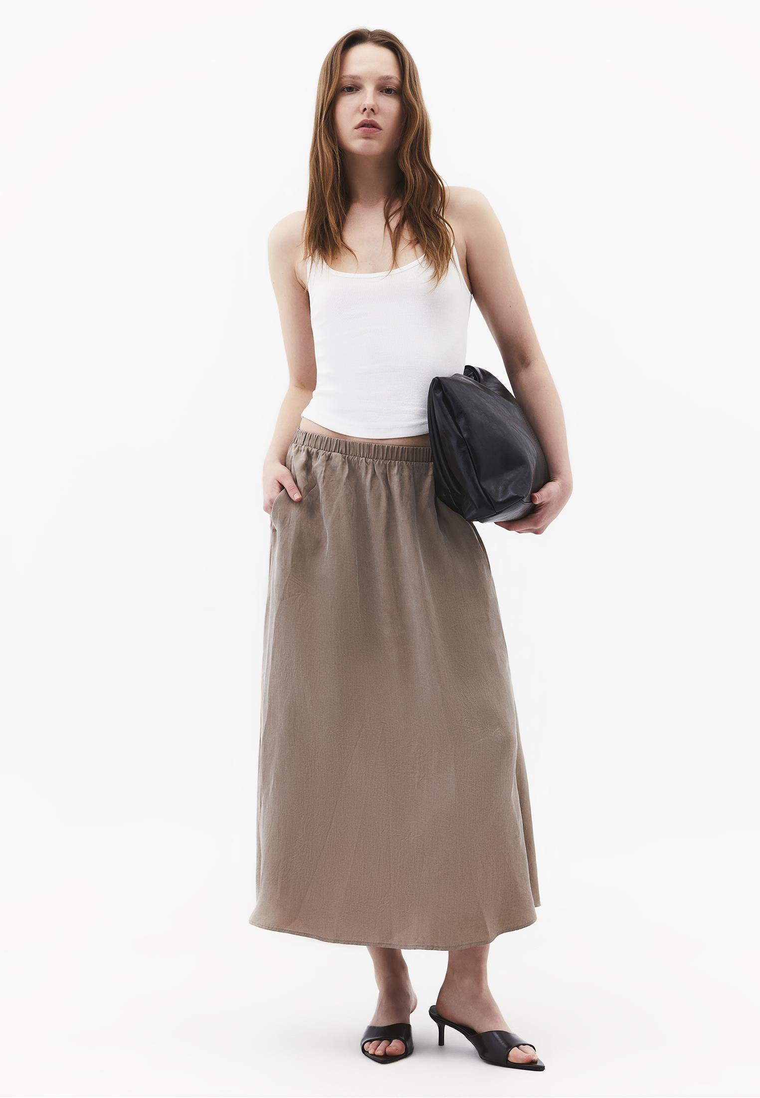 Long Flared Shirt Skirt - DESERT TAUPE
