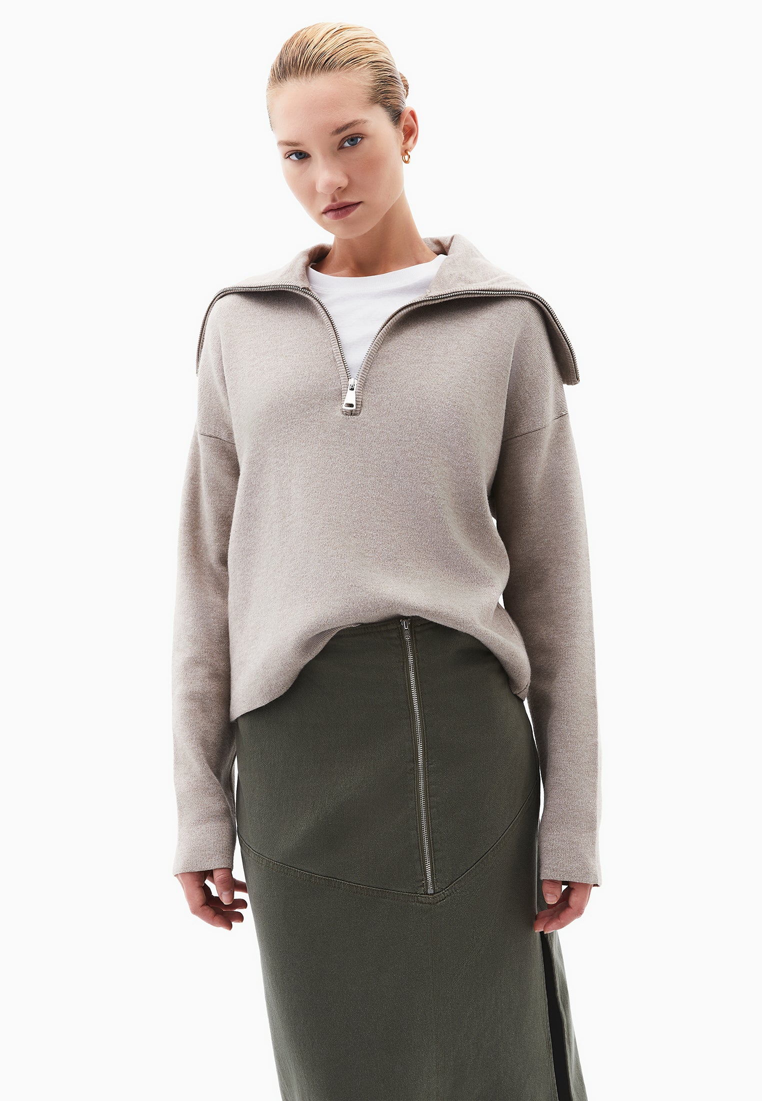 Polo Neck Viscose Sweater - DESERT TAUPE