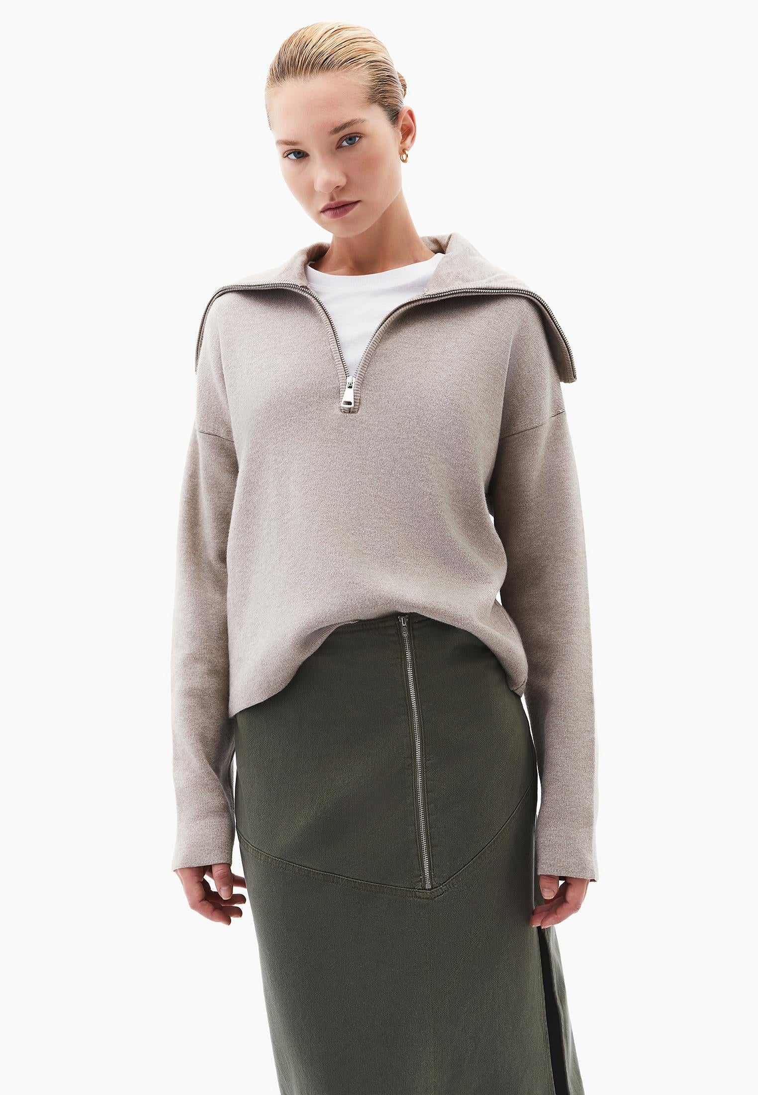 Polo Neck Viscose Sweater - DESERT TAUPE