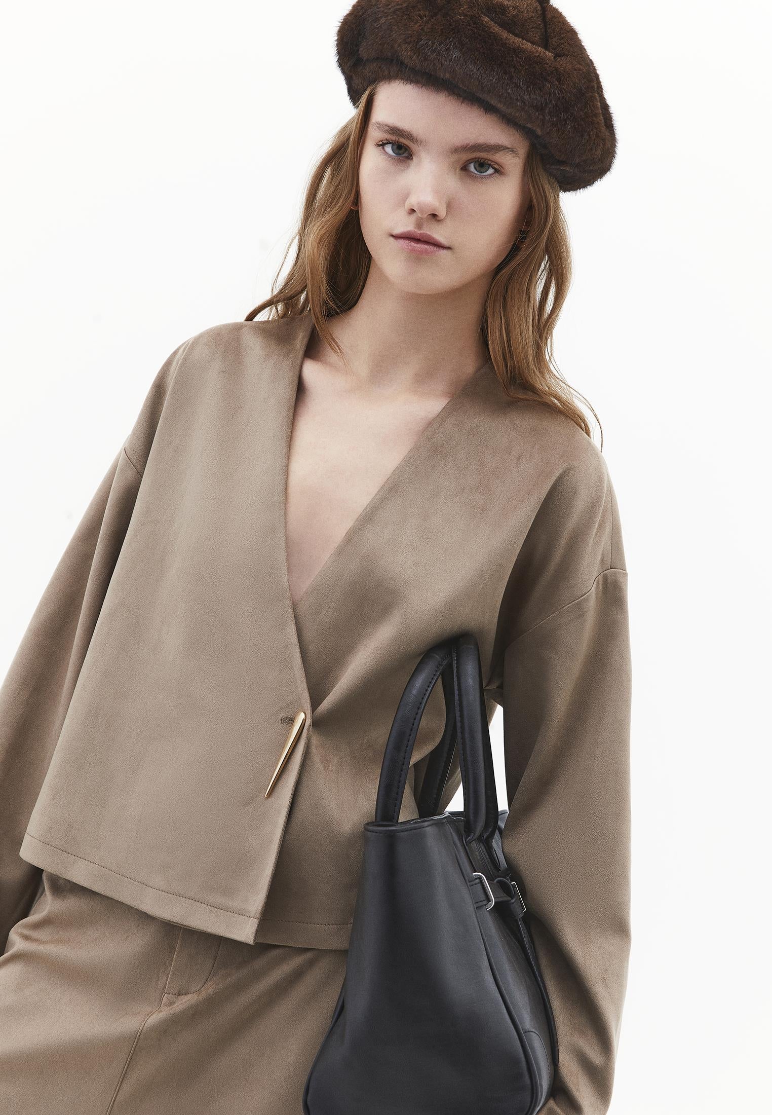 Oversize Double-Breasted Buckle Blazer - DESERT TAUPE