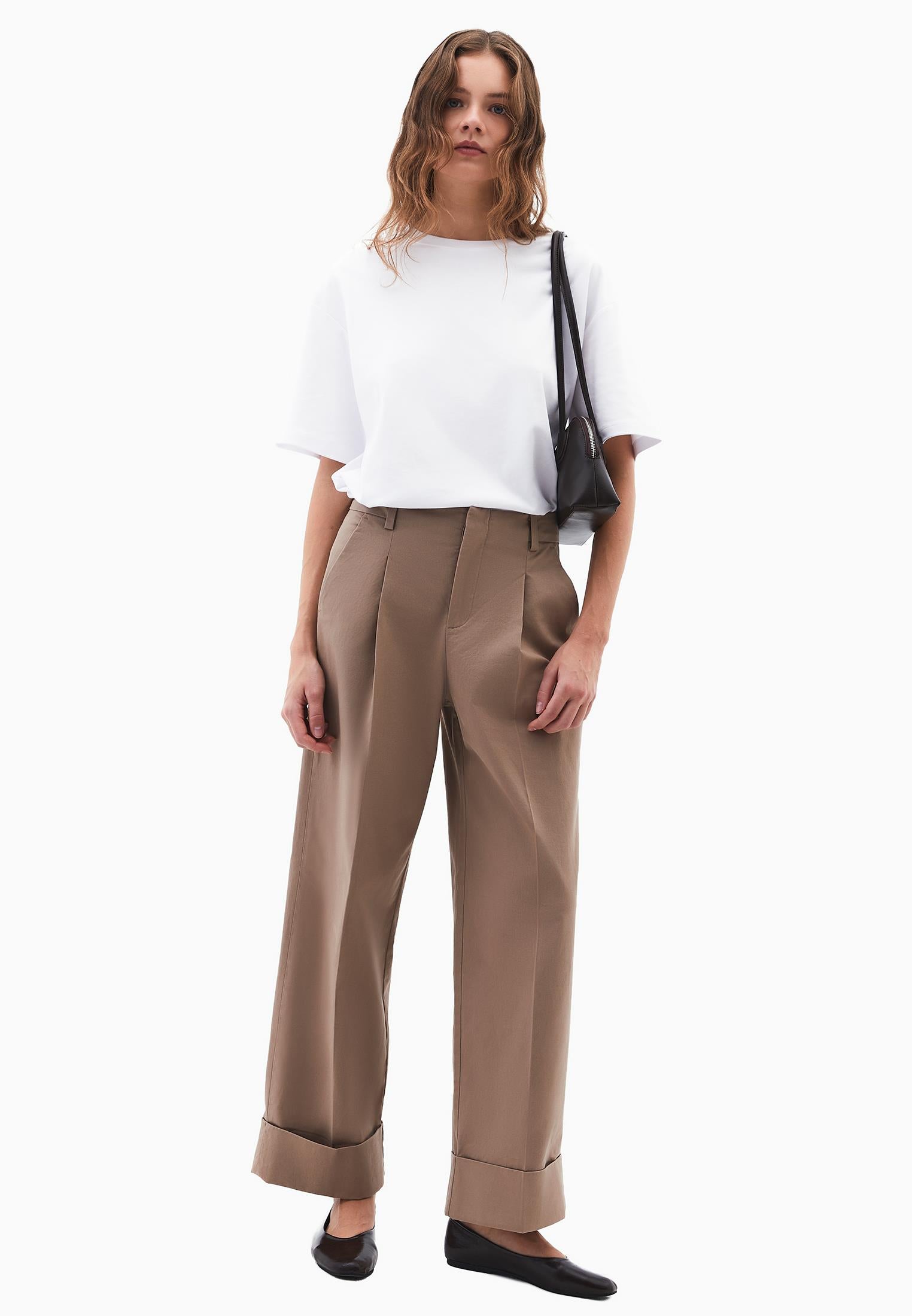 Pleated Ultra High Waist Straight Leg Women Pants - DESERT TAUPE