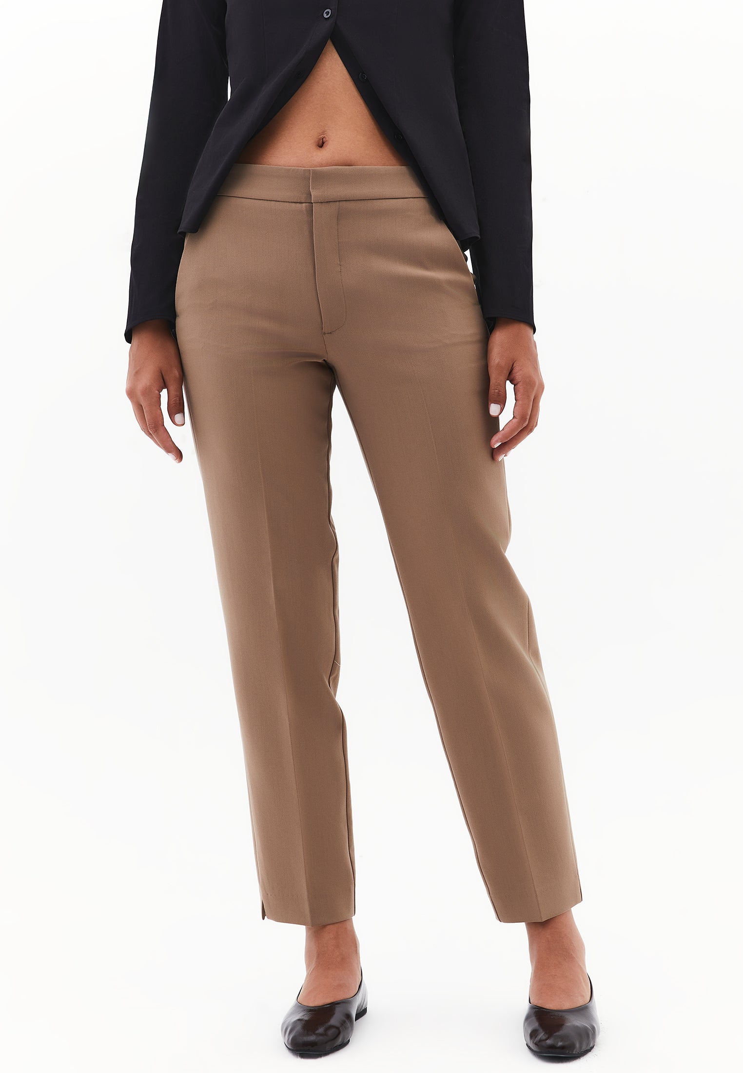 Slim Fit High Waist Pants - DESERT TAUPE