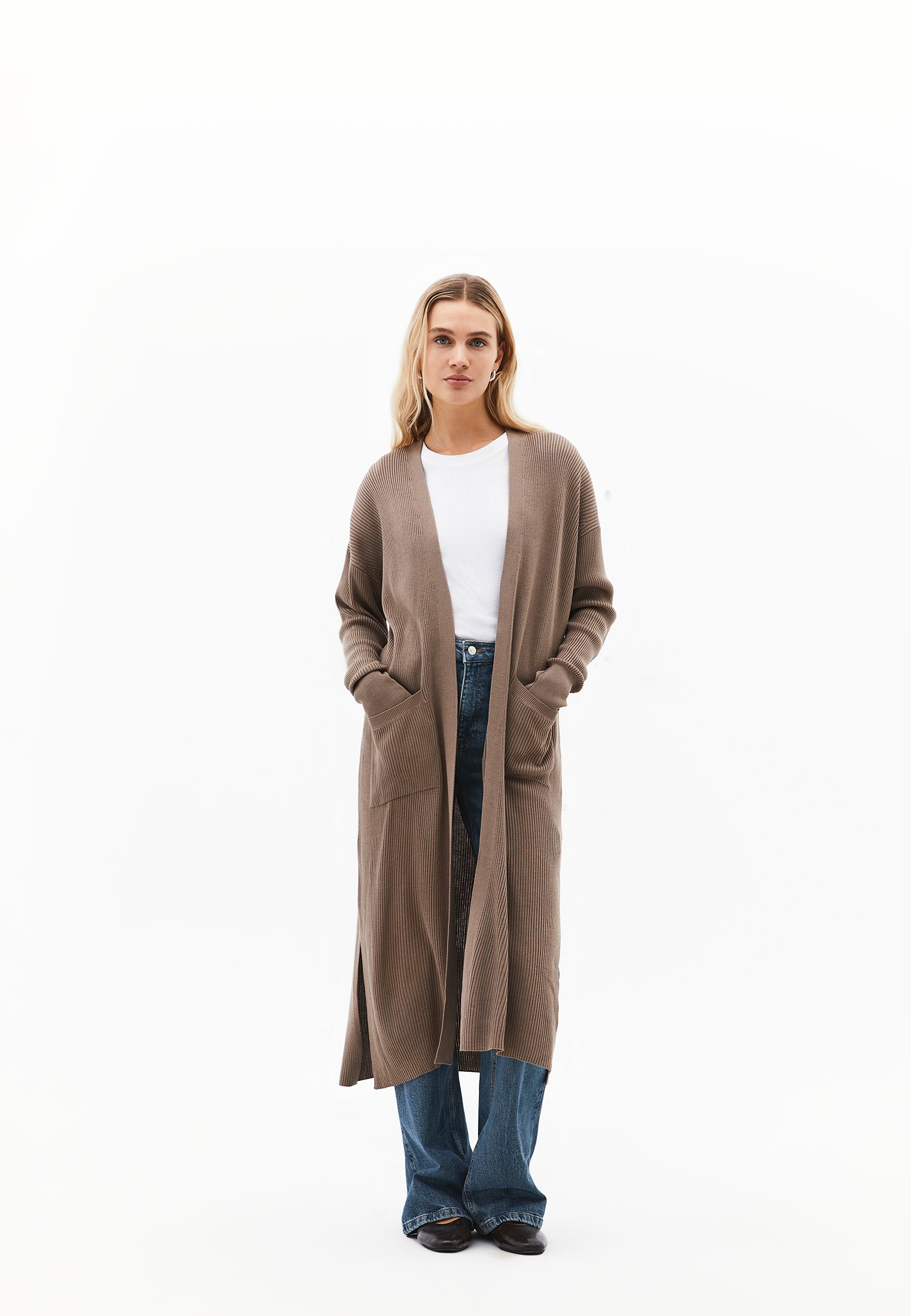 Ribbed Long Sleeve Cardigan - DESERT TAUPE