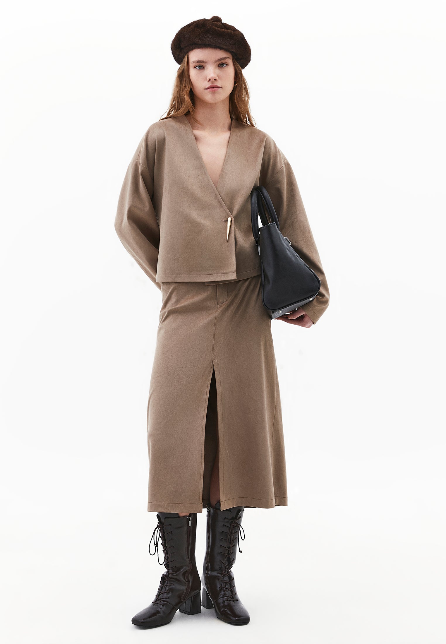 Oversize Double-Breasted Buckle Blazer - DESERT TAUPE