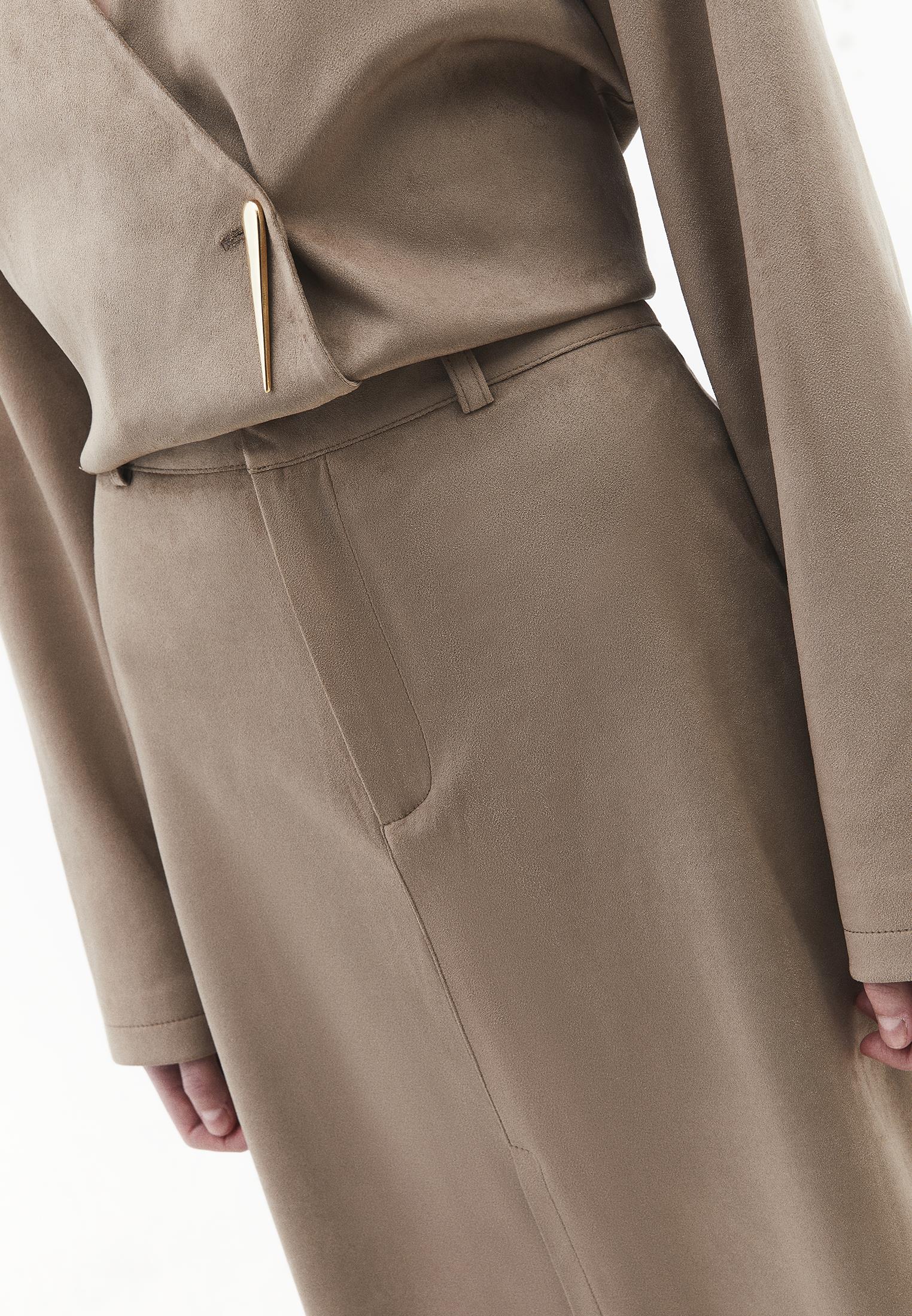Slit Midi High Waist Skirt - DESERT TAUPE