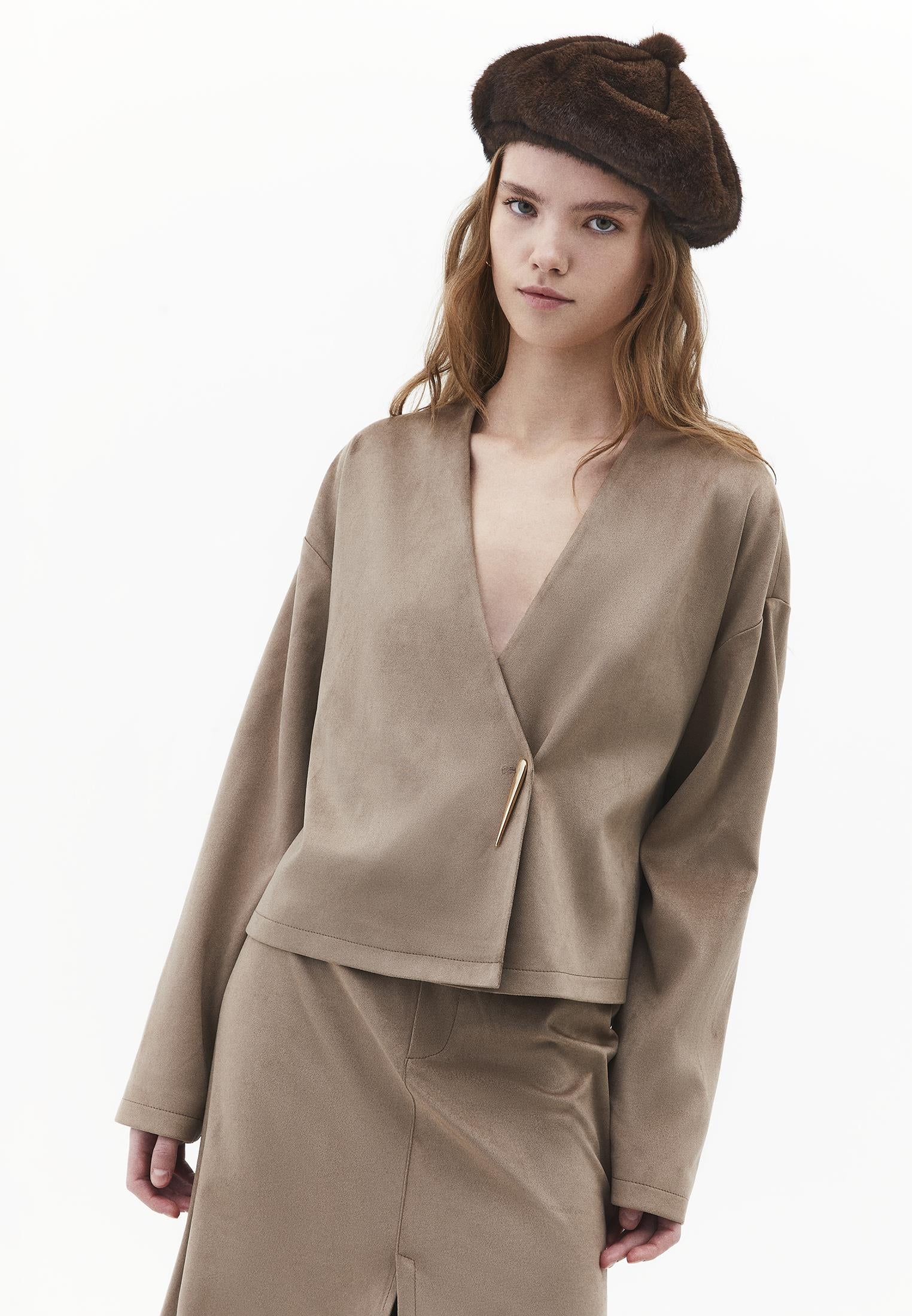 Oversize Double-Breasted Buckle Blazer - DESERT TAUPE