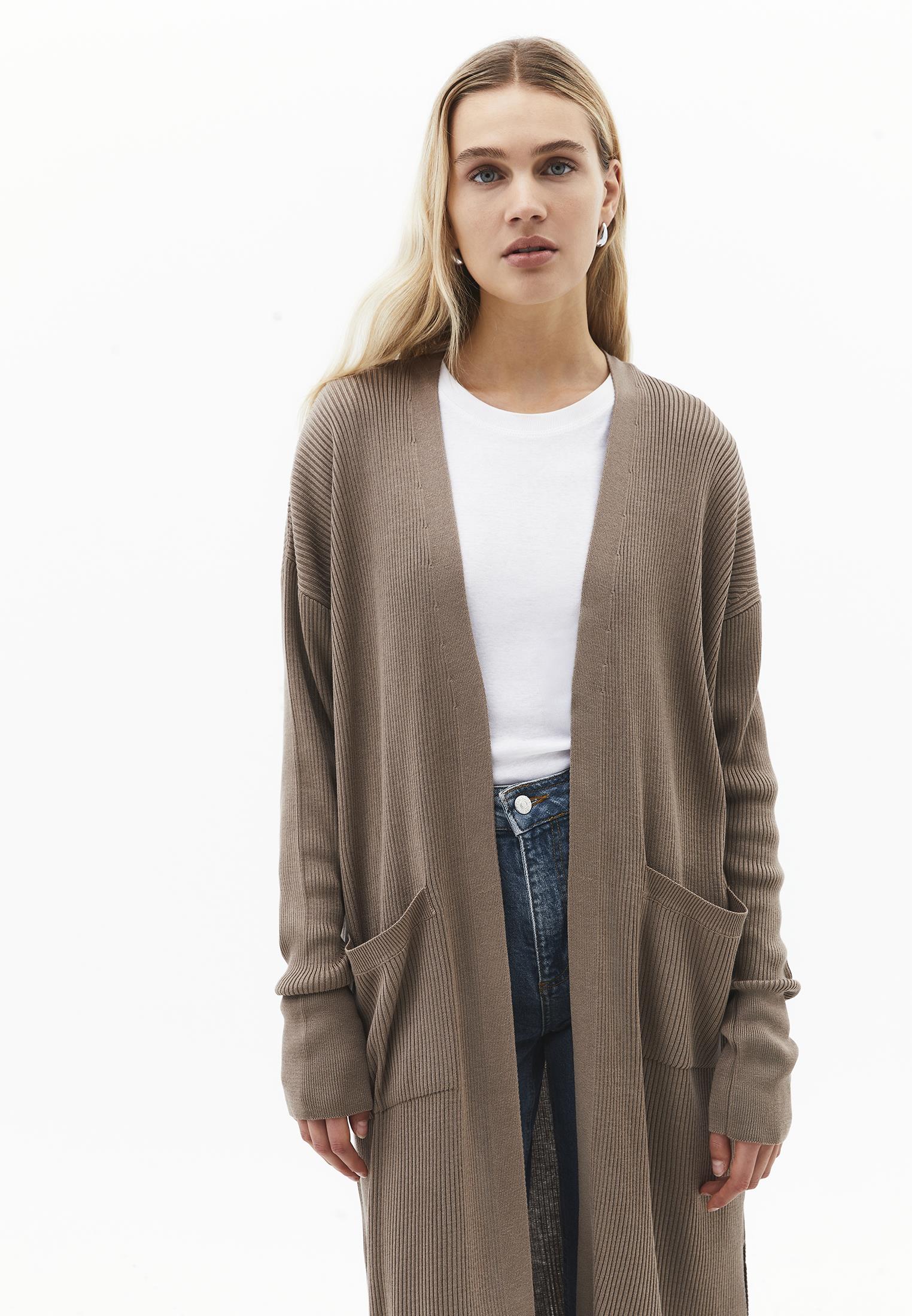 Ribbed Long Sleeve Cardigan - DESERT TAUPE